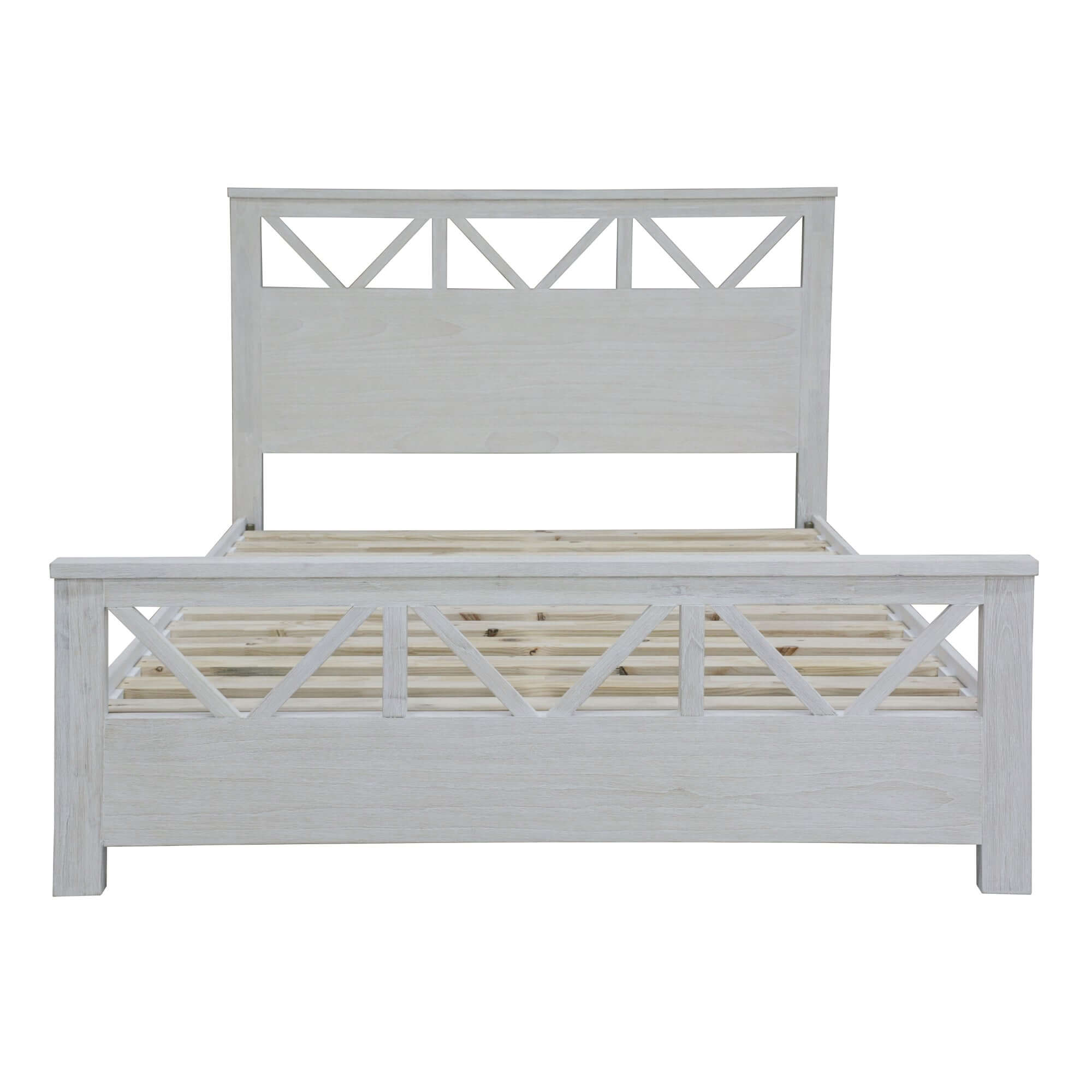Solid Timber Double Bed Frame - White Wash Finish-Upinteriors