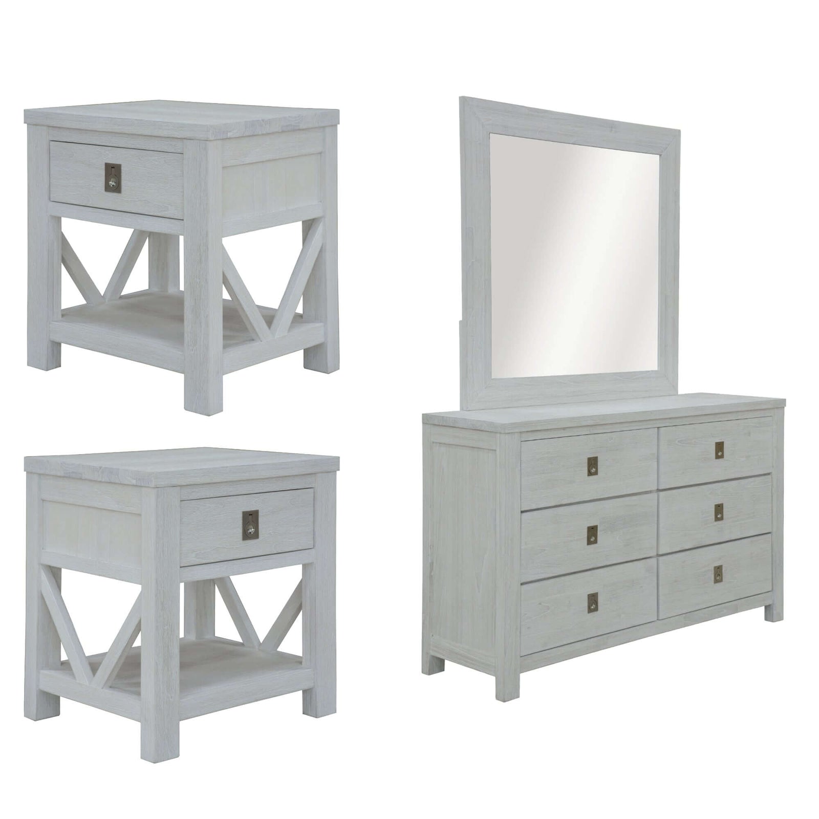 Myer 4pc Set 2 Bedside Dresser Mirror Storage Cabinet Side End Table White Wash-Upinteriors