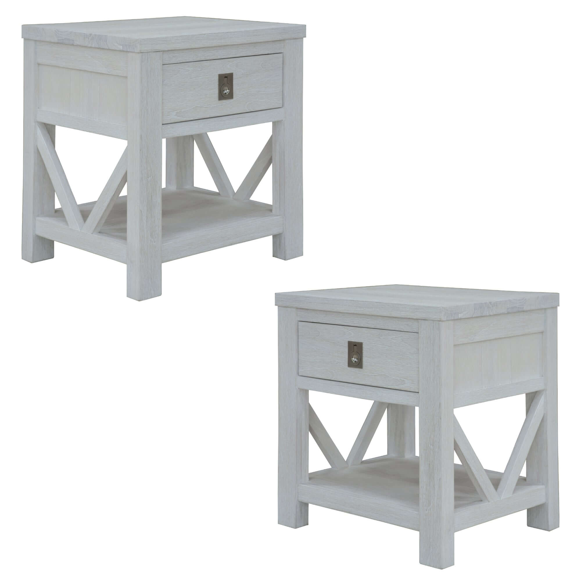 Myer White Wash Bedside Table Set - 2pc Coastal Style-Upinteriors