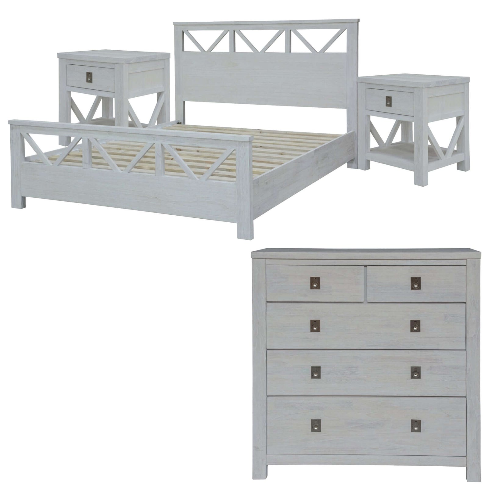 Myer 4pc Double Bed Suite Bedside Tallboy Bedroom Furniture Package White Wash-Upinteriors