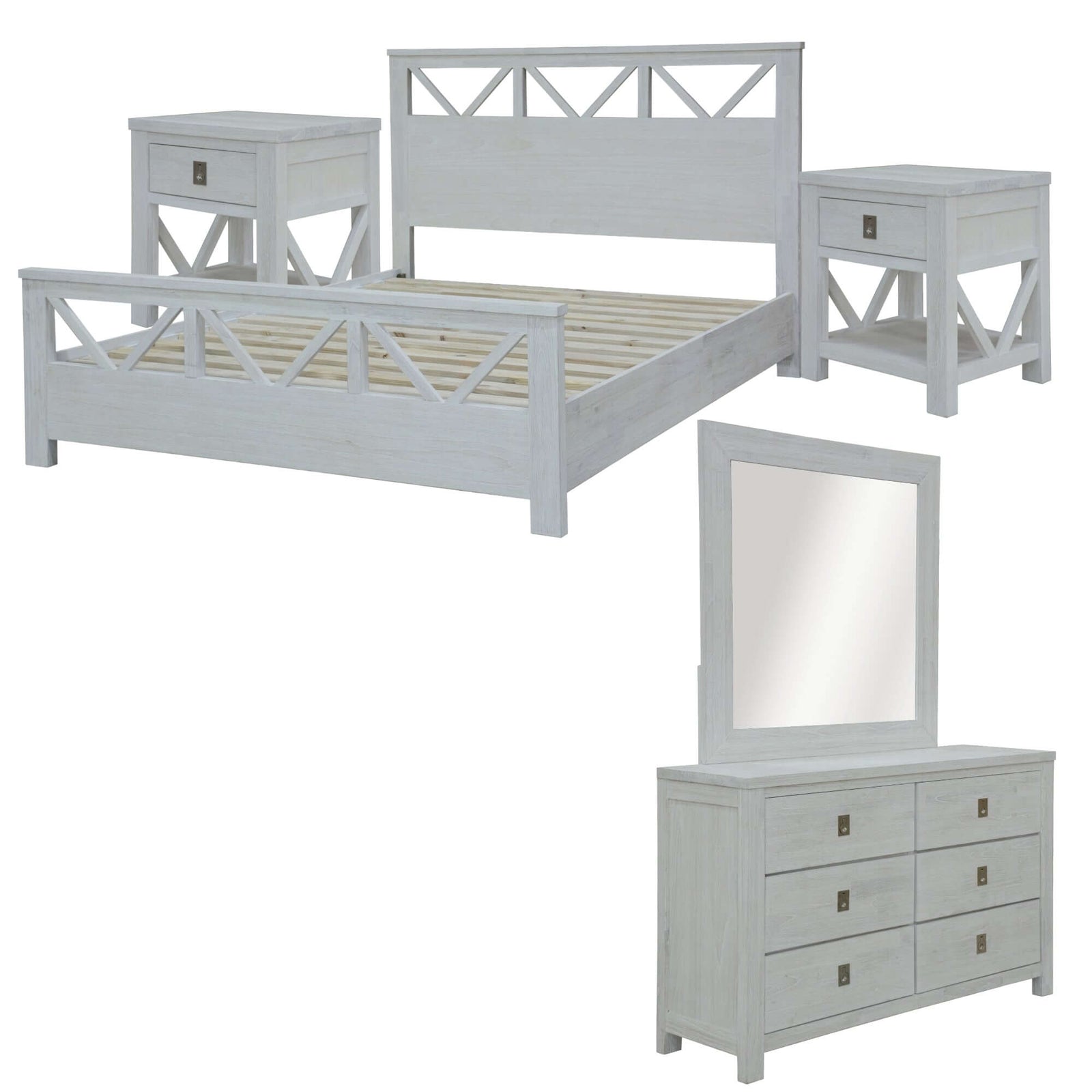 Myer 5pc King Bed Suite Bedside Dresser Bedroom Furniture Package White Wash-Upinteriors