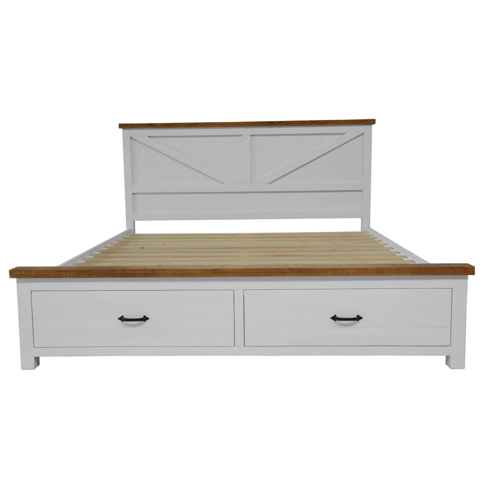 Grandy Bed Frame Quen Size Timber Mattress Base With Storage Drawer White Brown-Upinteriors