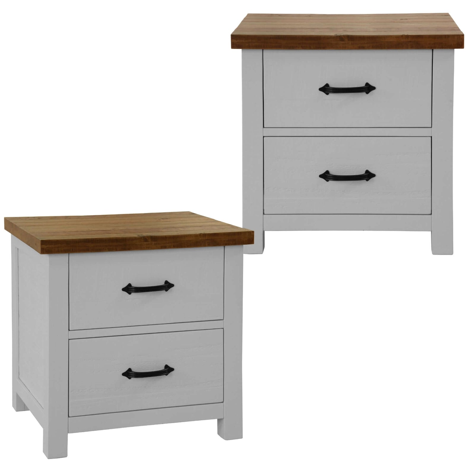 Grandy Set of 2 Bedside Table 2 Drawers Storage Cabinet Nightstand White Brown-Upinteriors