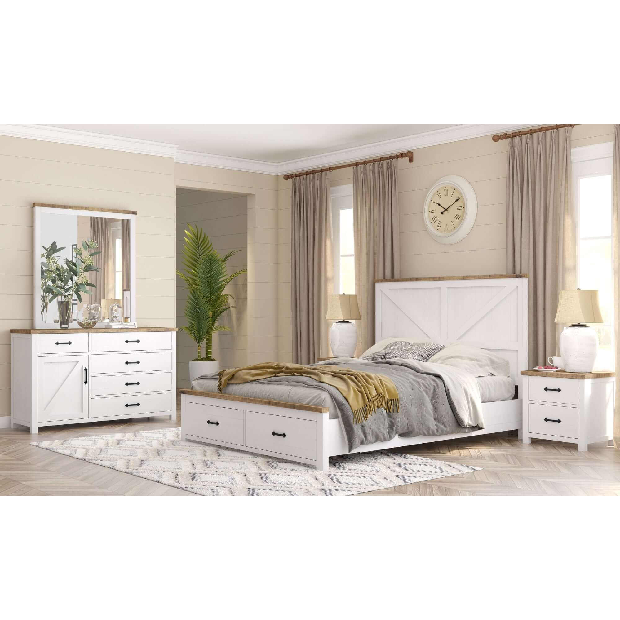 Grandy Dresser 5-Drawer Hampton Style - White/Brown-Upinteriors