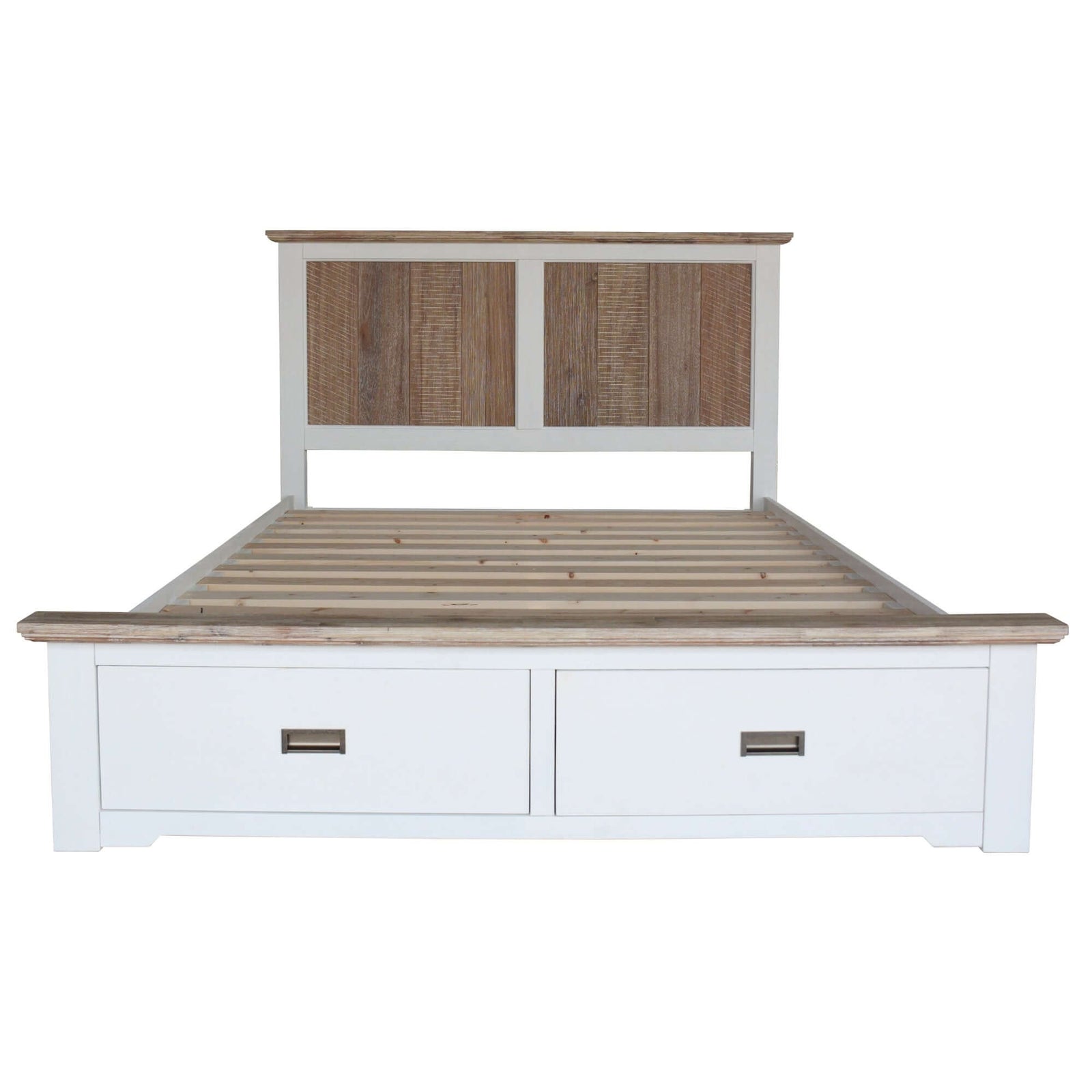 Fiona Bed Frame Queen Size Timber Mattress Base With Storage Drawers White Grey-Upinteriors