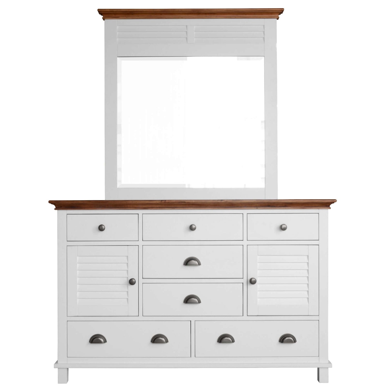 Virginia Dresser Mirror 7 Chest of Drawers Solid Wood Tallboy Cabinet - White-Upinteriors