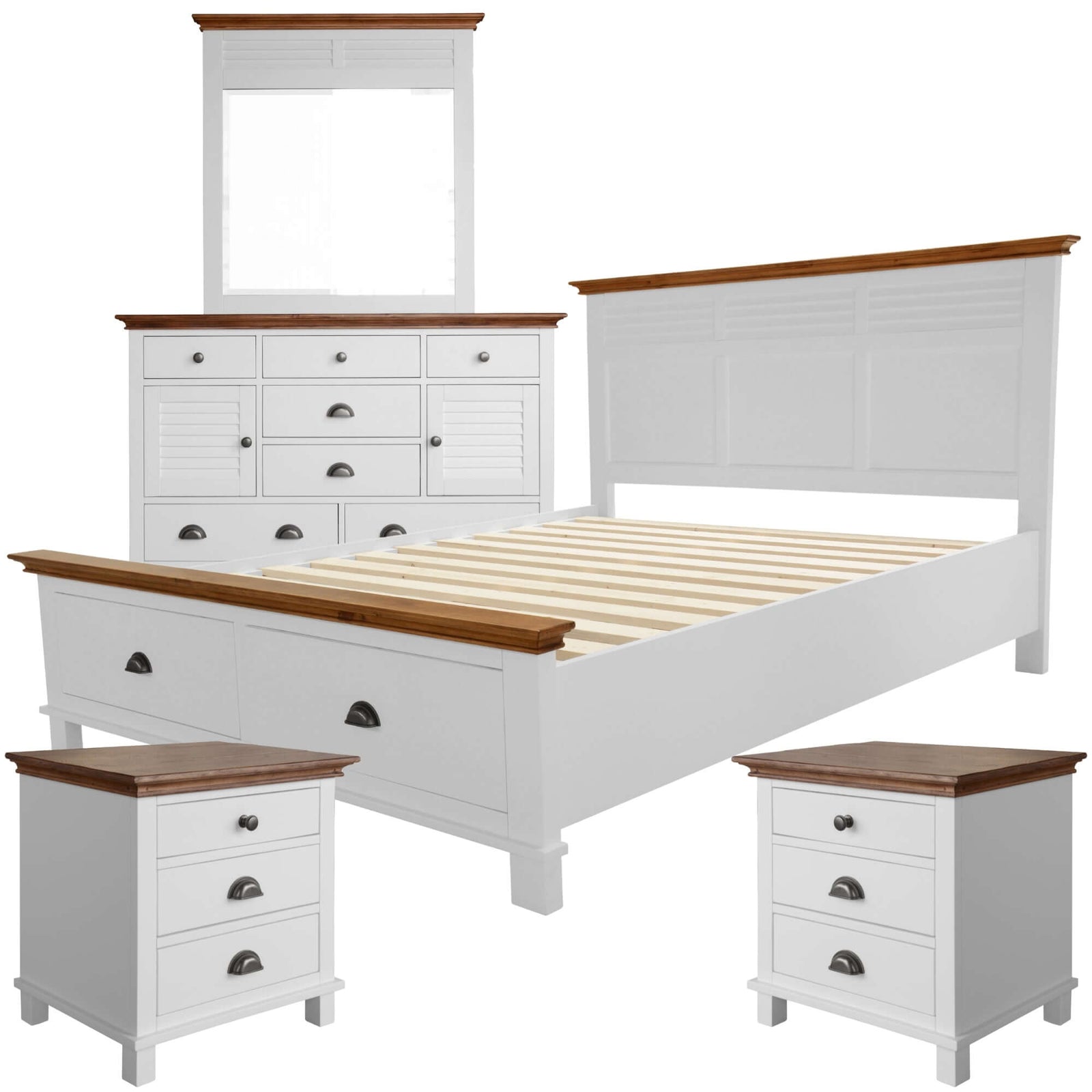 Virginia 4pc Queen Bed Suite Bedside Dresser Bedroom Furniture Package - White-Upinteriors