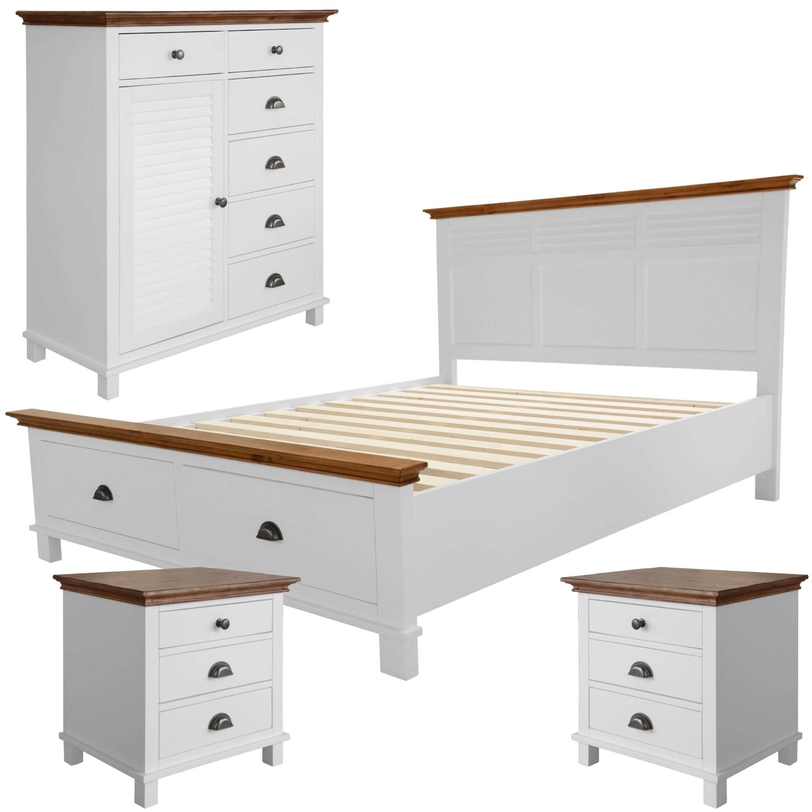 Virginia 4pc Queen Bed Suite Bedside Tallboy Bedroom Furniture Package - White-Upinteriors