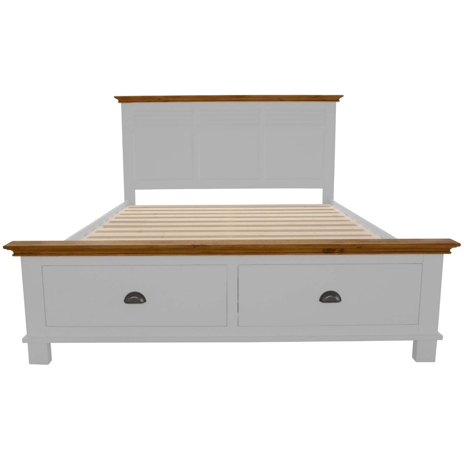Virginia Queen Bed with Storage - Solid Pine in White-Upinteriors