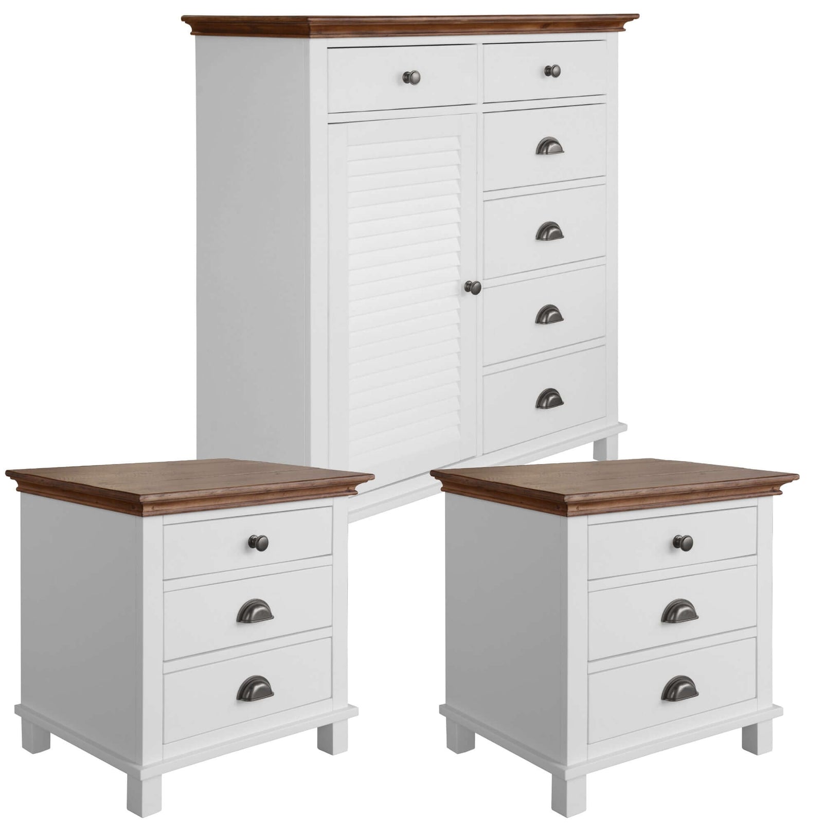 Virginia Bedside Tallboy 3pc Bedroom Set Drawers Nightstand Storage Cabinet -WHT-Upinteriors