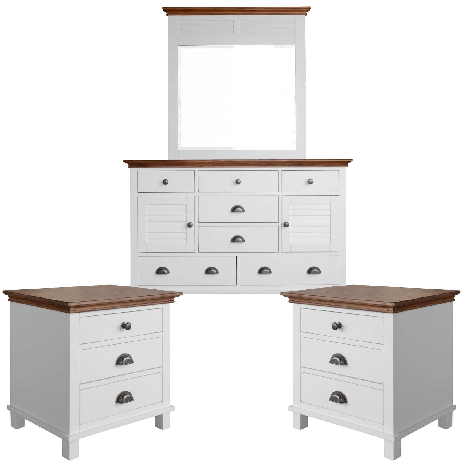 Virginia Bedside Dresser 3pc Bedroom Set Drawers Nightstand Storage Cabinet -WHT-Upinteriors