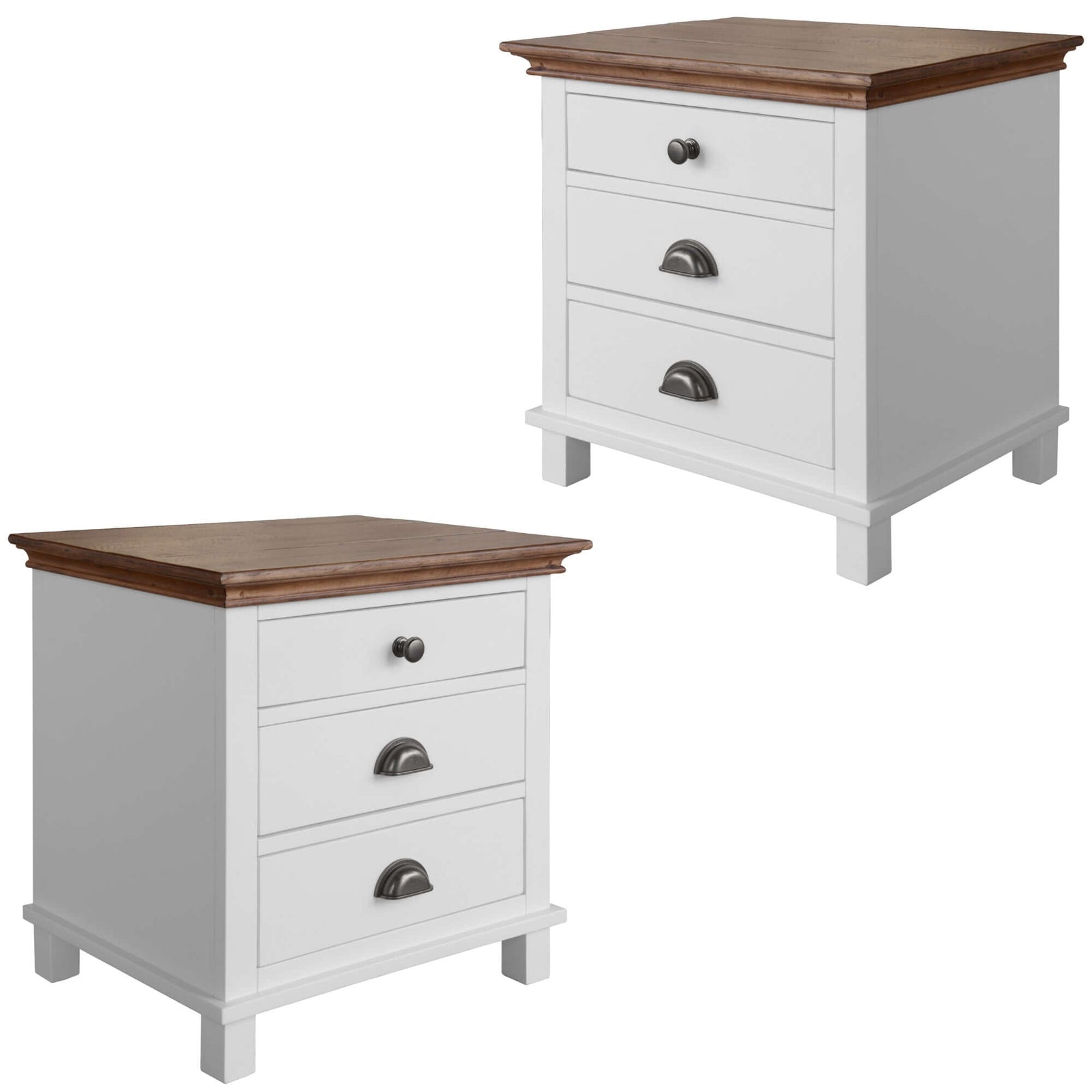 Virginia Set of 2 Bedside Nightstand 3 Drawers Storage Cabinet Side Table -White-Upinteriors