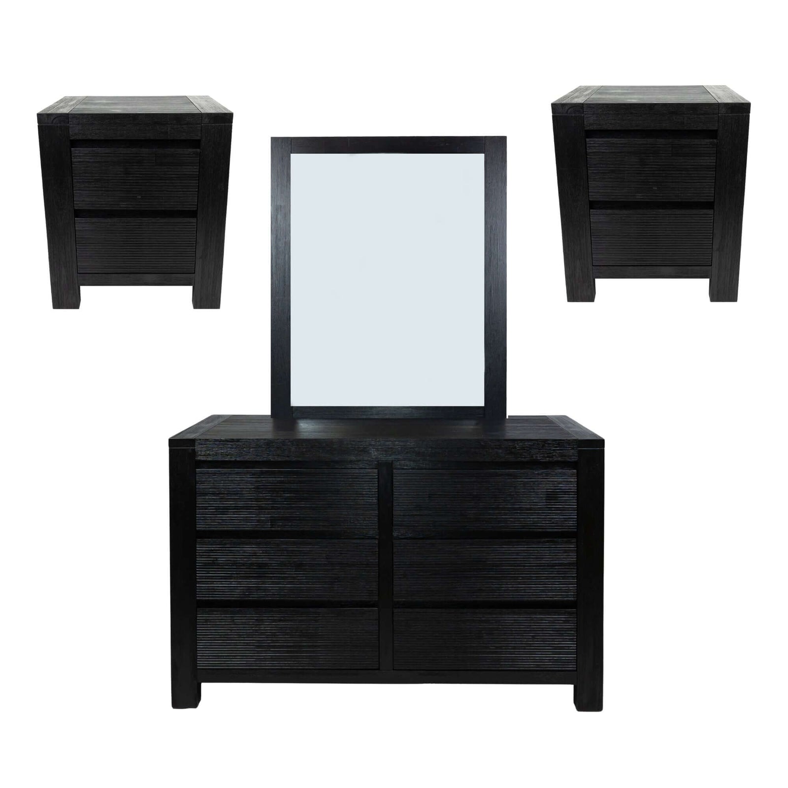Tofino 4pc Bedside Dresser Mirror Bedroom Drawers Set Nightstand Cabinet - Black-Upinteriors