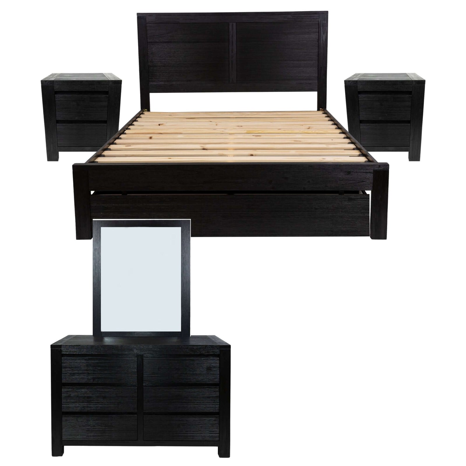 Tofino 5pc King Bed Suite Bedside Dresser Bedroom Furniture Package - Black-Upinteriors