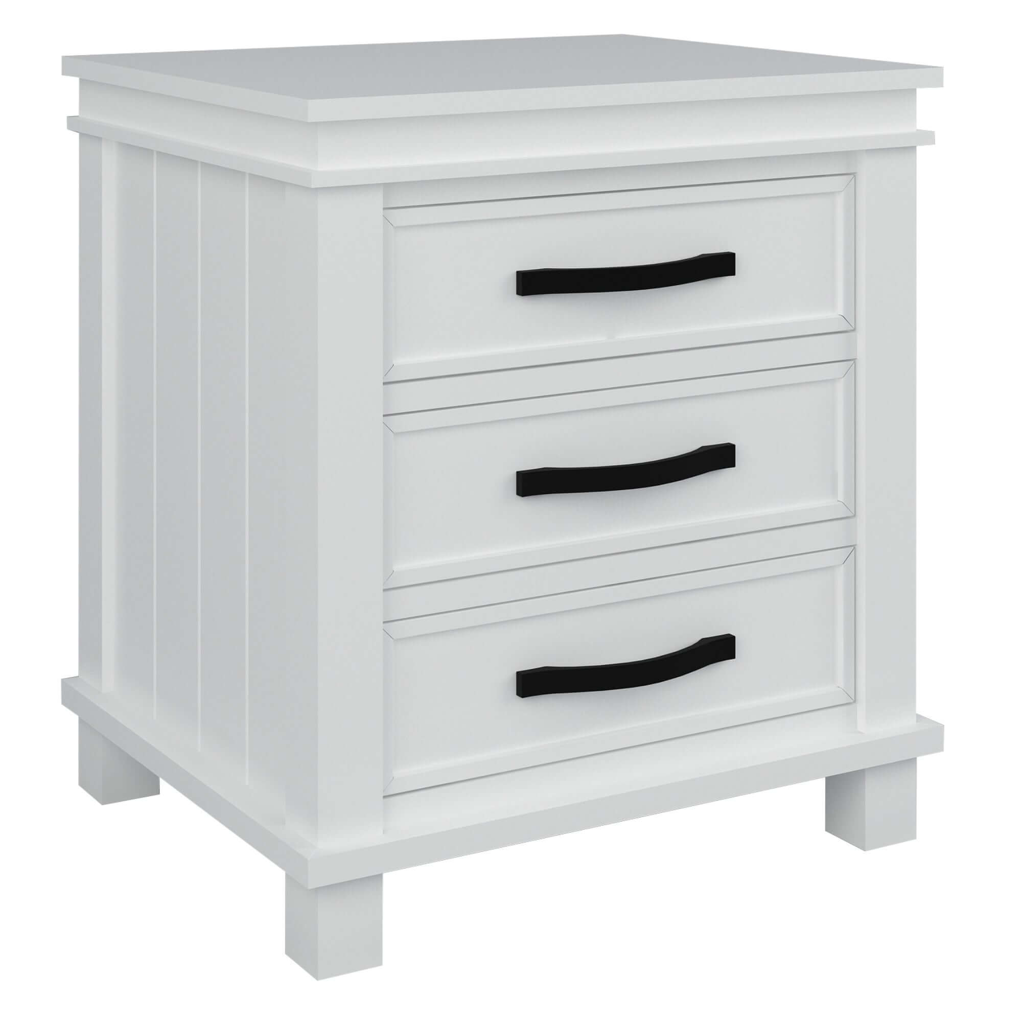 Lily White Bedside Table with 3-Drawer Storage-Upinteriors