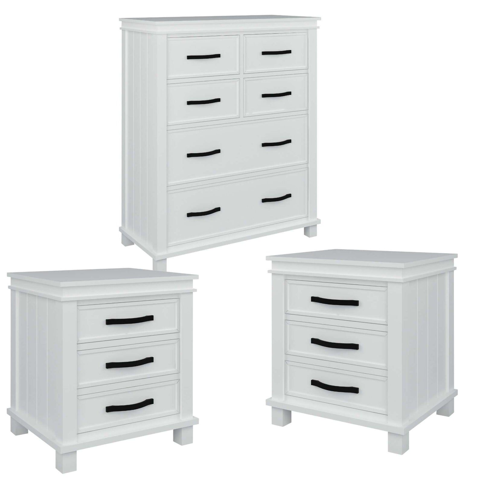 Lily Bedside Tallboy 3pc Bedroom Set Nightstand Storage Cabinet - White-Upinteriors