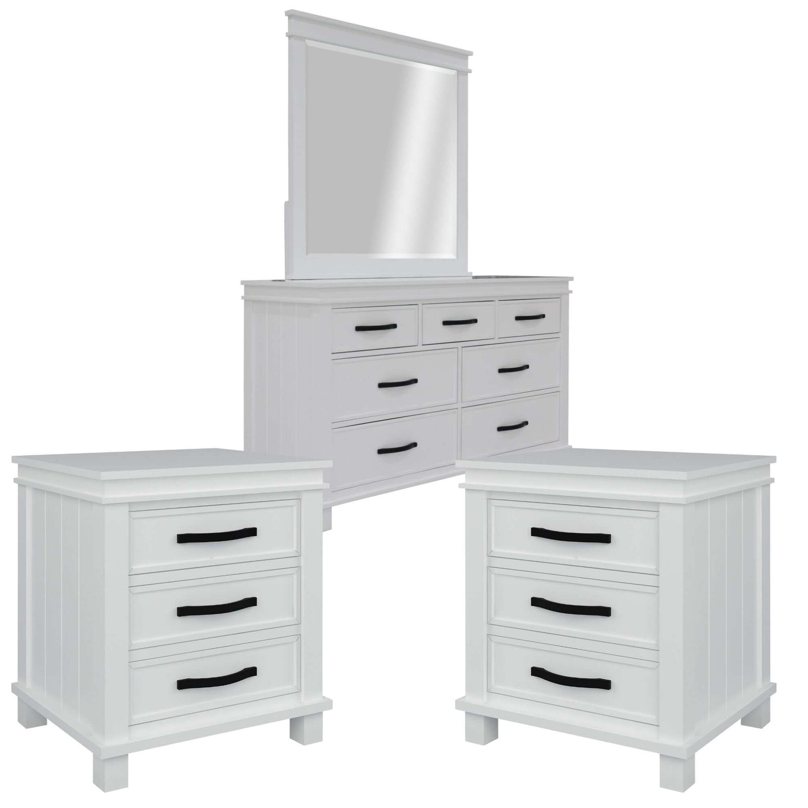 Lily Bedside Dresser Mirror 4pc Bedroom Set Nightstand Storage Cabinet - White-Upinteriors
