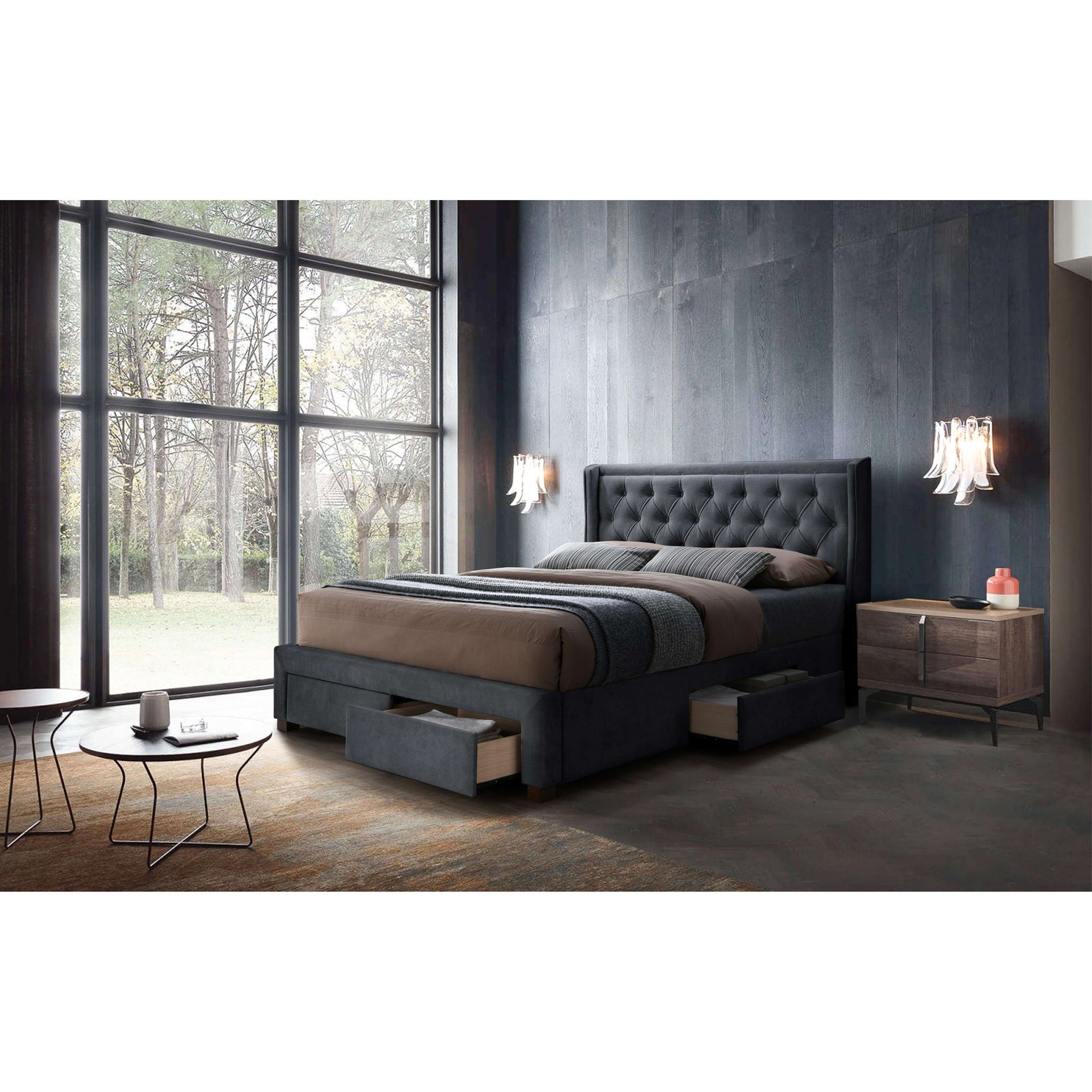 Softouch King Size Bed Frame Timber Mattress Base With Storage Drawers - Grey-Upinteriors