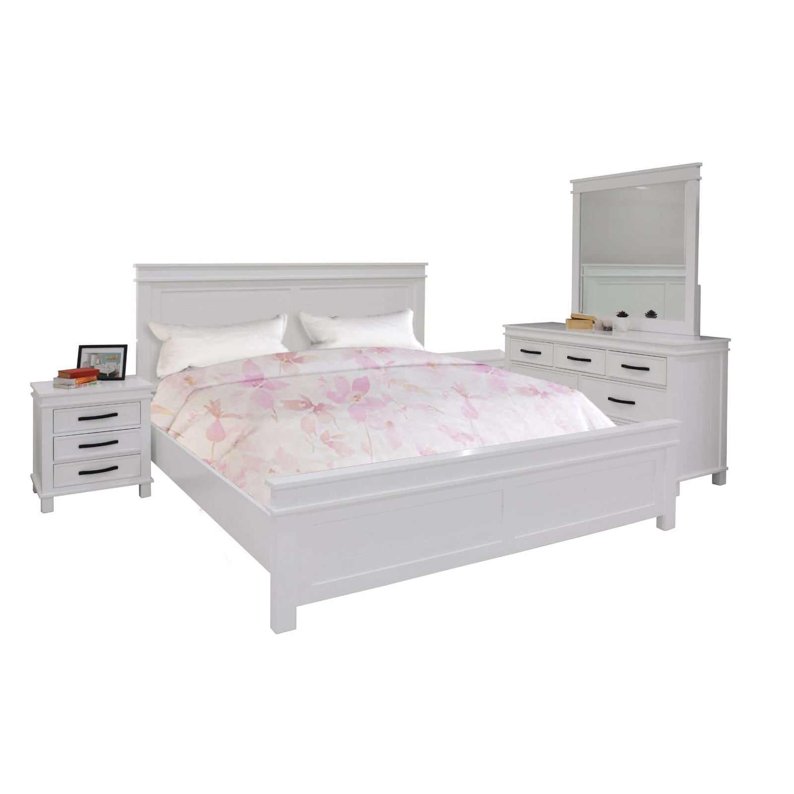 Lily 5pc King Bed Suite Bedside Dresser Bedroom Furniture Package - White-Upinteriors