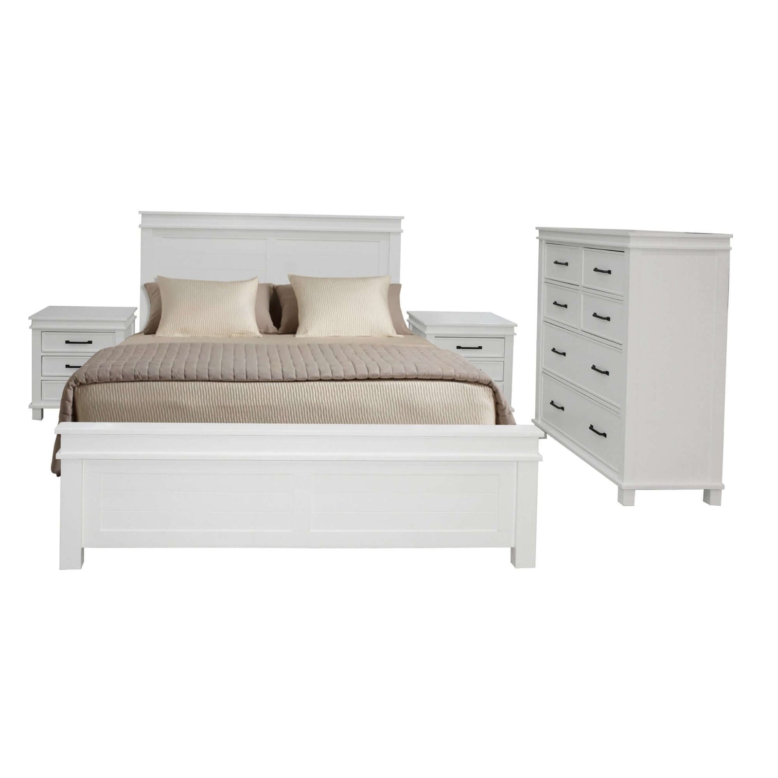 Lily 4pc King Bed Suite Bedside Tallboy Bedroom Furniture Package - White-Upinteriors