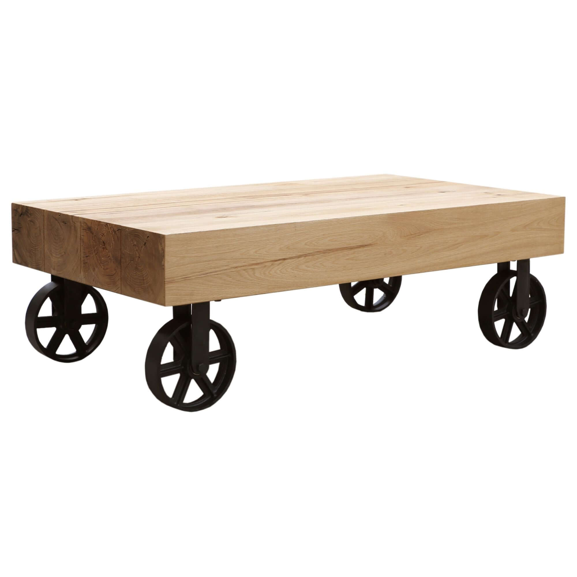 Ethan Oak Coffee Table - Industrial-Style Trolley-Upinteriors