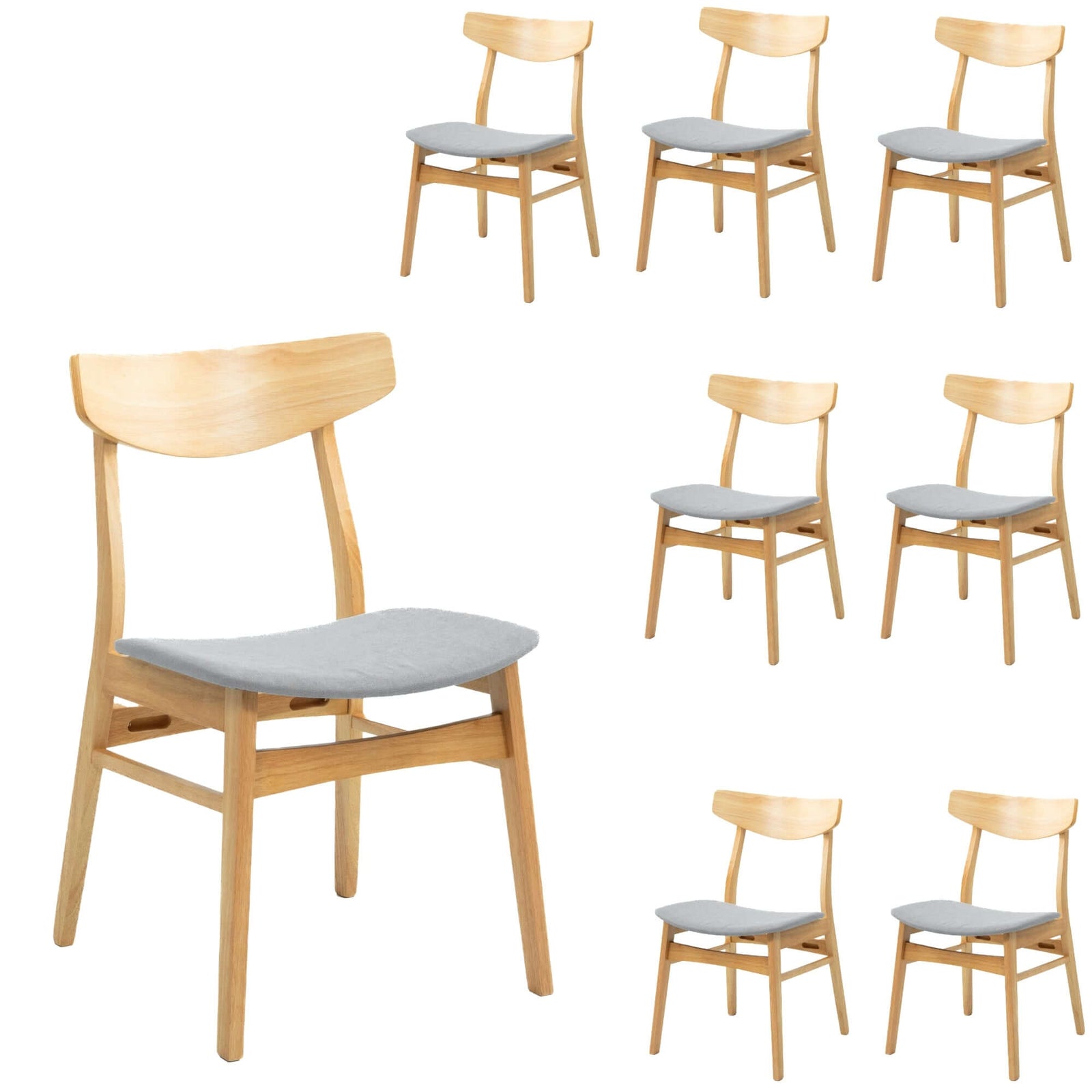 Cusco 8pc Set Dining Chair Fabric Seat Scandinavian Style Solid Rubberwood-Upinteriors