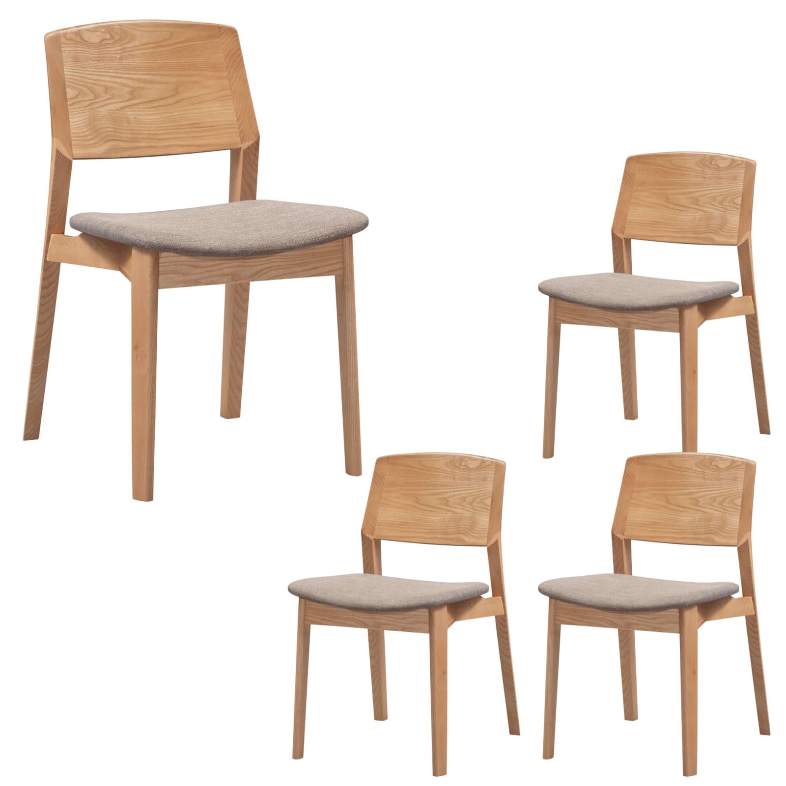 Emilio 4pc Set Dining Chair Fabric Seat Scandinavian Style Solid Ash Wood Oak-Upinteriors