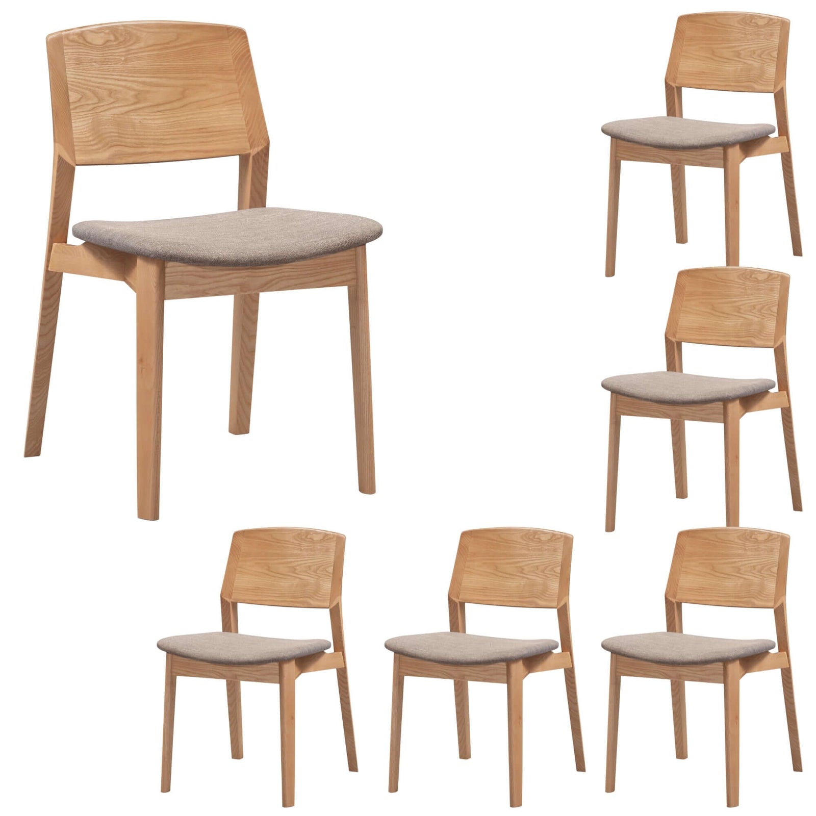 Emilio 6pc Set Dining Chair Fabric Seat Scandinavian Style Solid Ash Wood Oak-Upinteriors