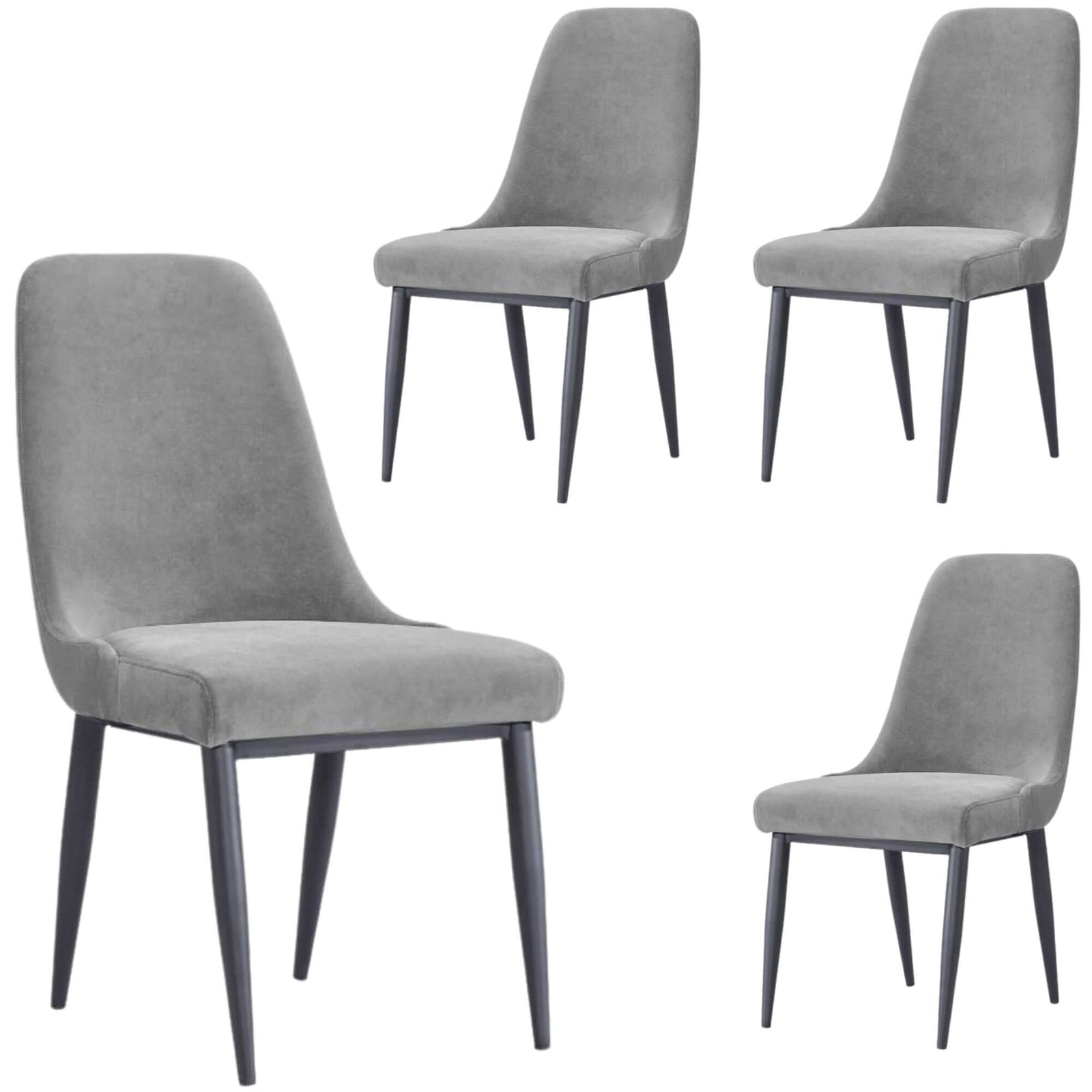 Eva Dining Chair Set of 4 Fabric Seat with Metal Frame - Grey-Upinteriors
