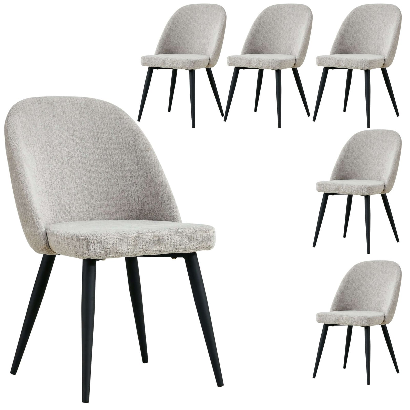 Erin Dining Chair Set of 6 Fabric Seat with Metal Frame - Quartz-Upinteriors