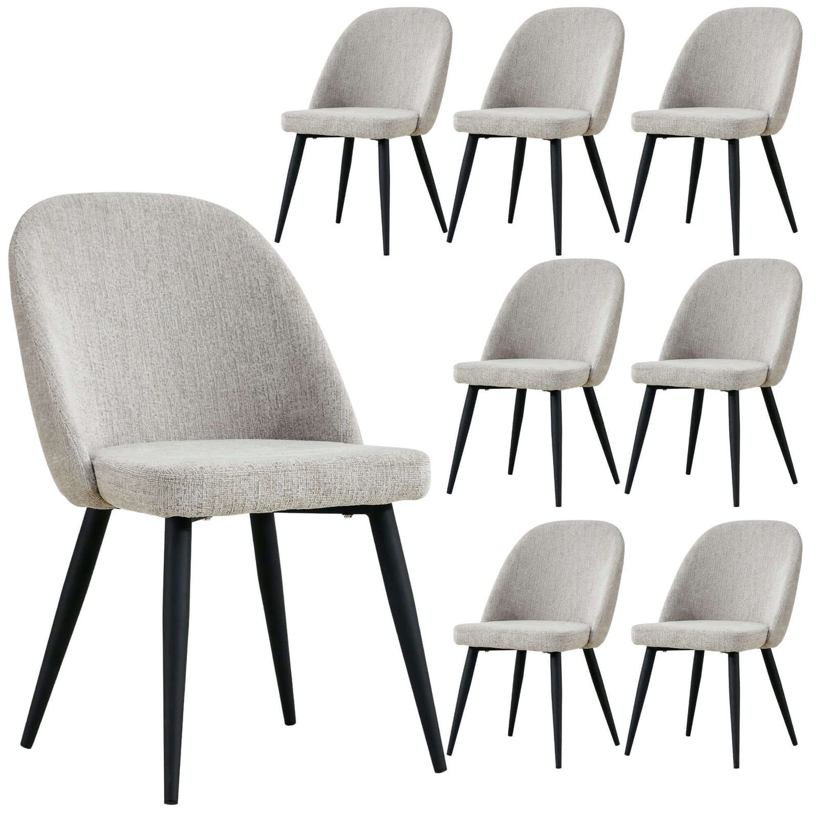 Erin Dining Chair Set of 8 Fabric Seat with Metal Frame - Quartz-Upinteriors