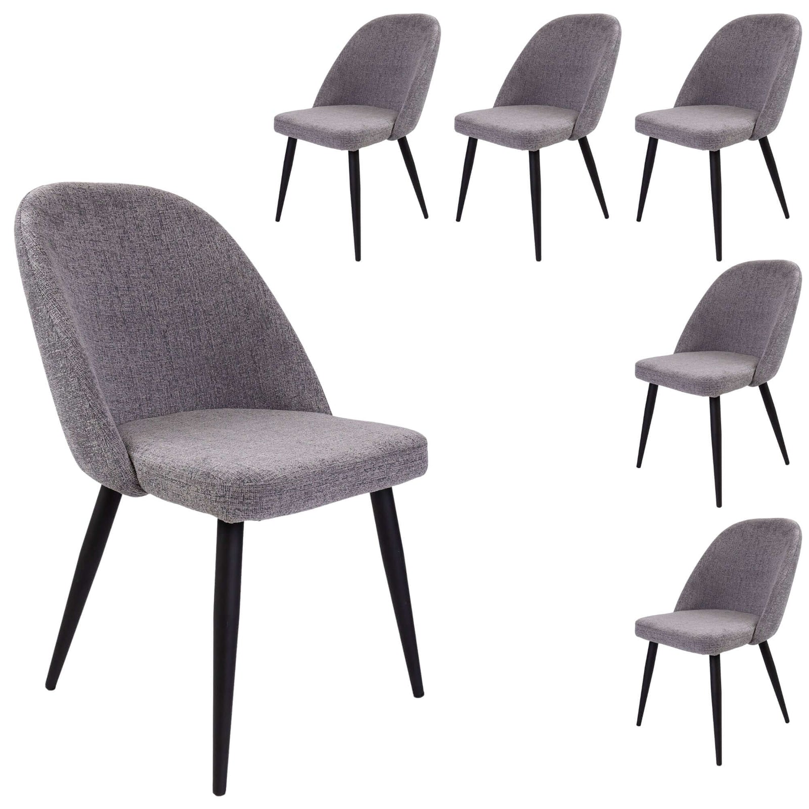 Erin Dining Chair Set of 6 Fabric Seat with Metal Frame - Fog-Upinteriors