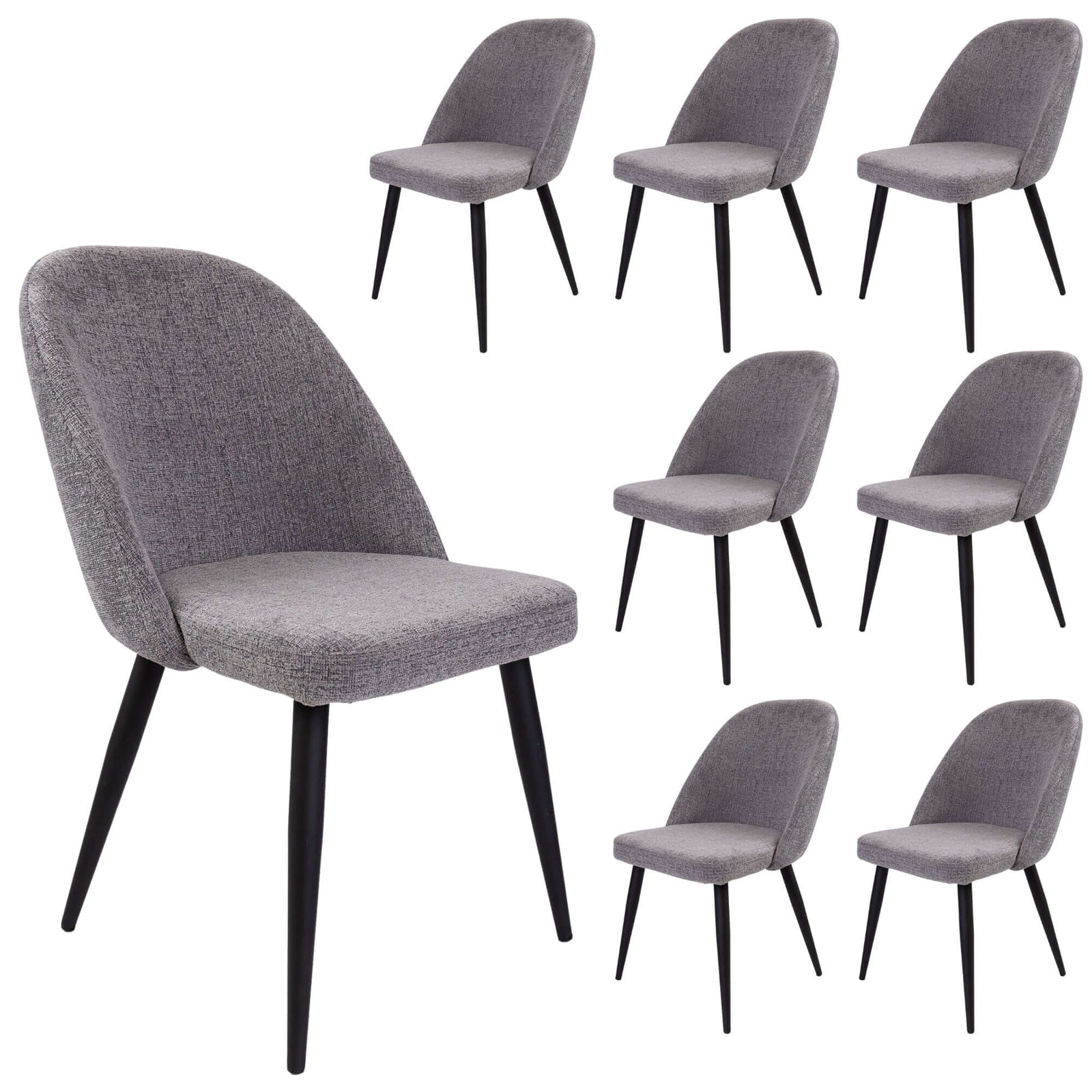 Erin Dining Chair Set of 8 Fabric Seat with Metal Frame - Fog-Upinteriors