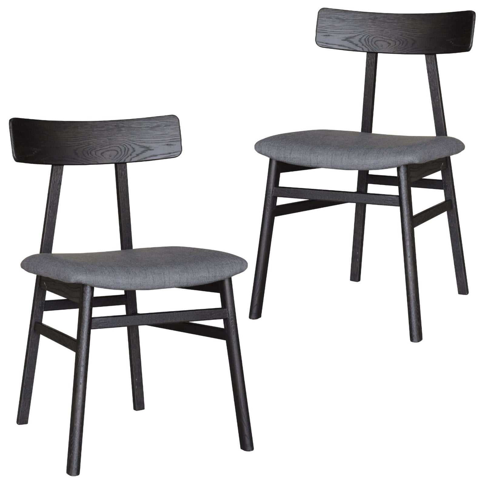 Claire Dining Chair Set of 2 Solid Oak Wood Fabric Seat Furniture - Black-Upinteriors