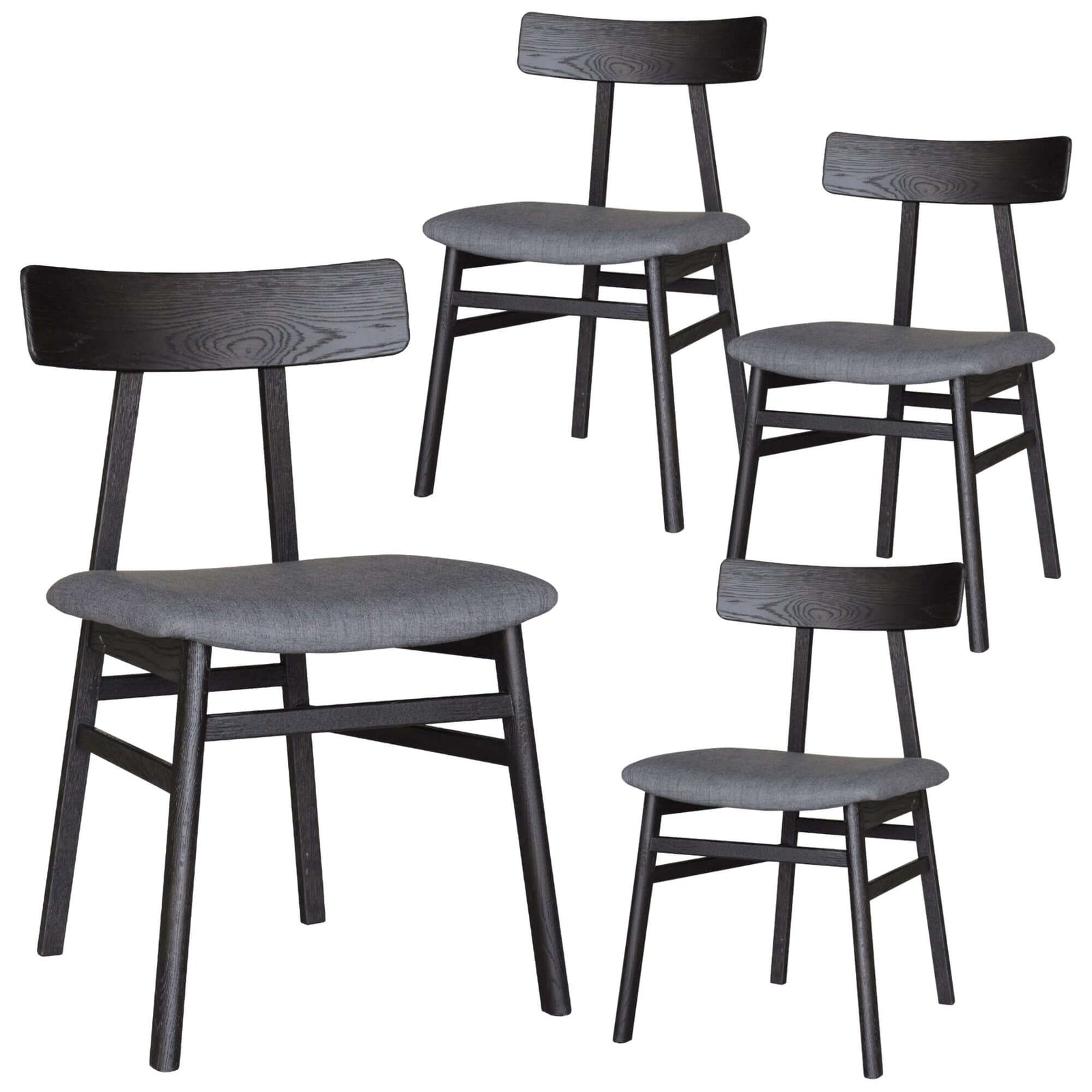 Claire Dining Chair Set of 4 Solid Oak Wood Fabric Seat Furniture - Black-Upinteriors