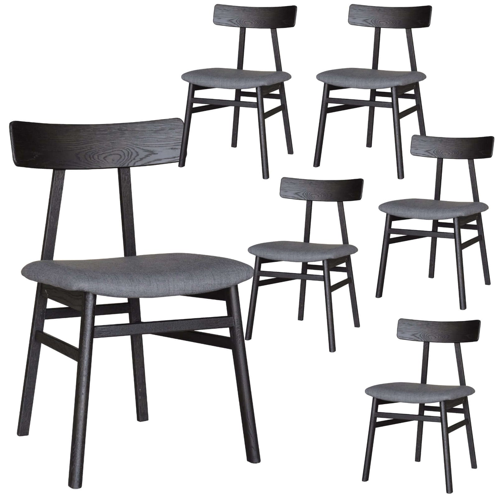 Claire Dining Chair Set of 6 Solid Oak Wood Fabric Seat Furniture - Black-Upinteriors