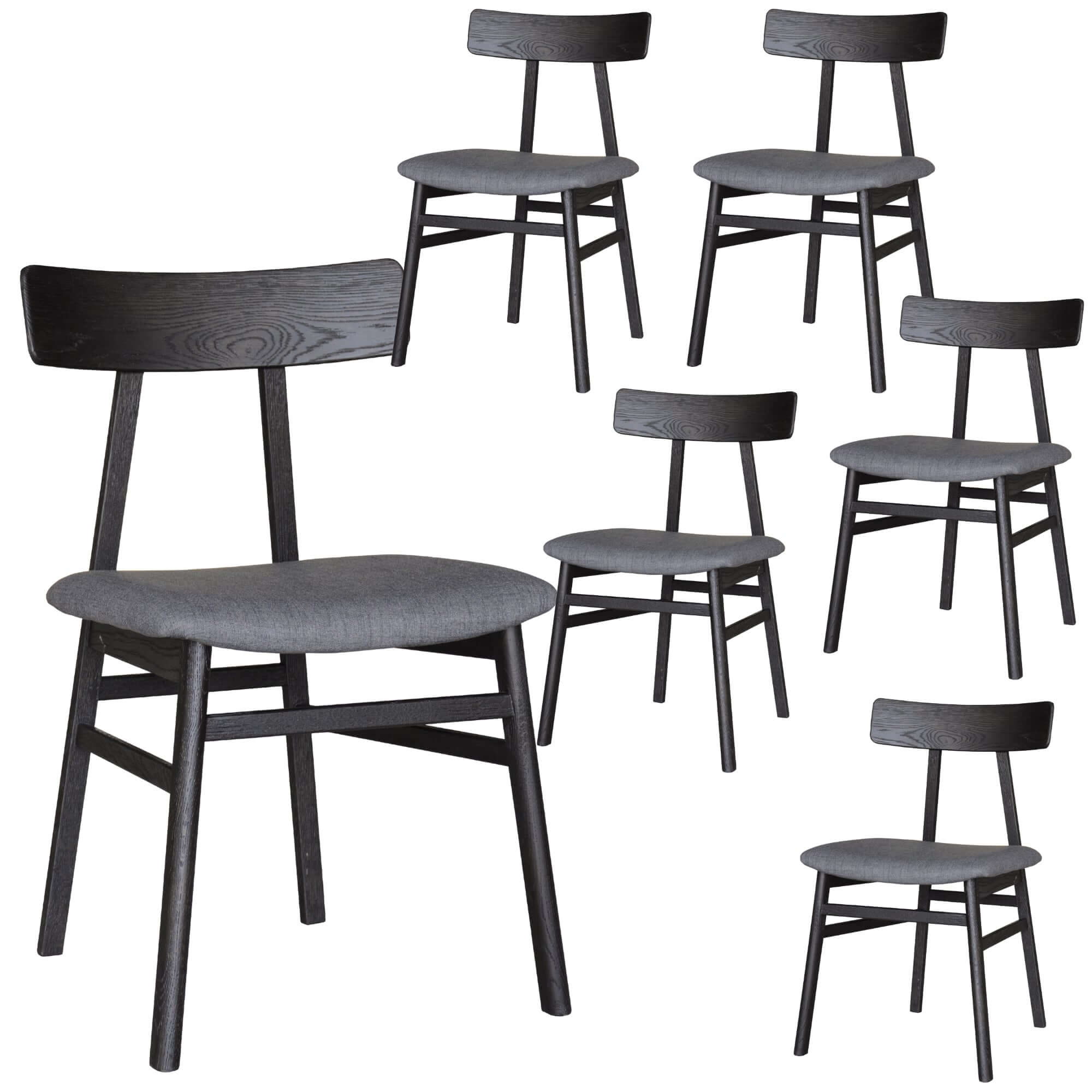 Claire Oak Dining Chairs (6-Piece Set) - Black Fabric-Upinteriors