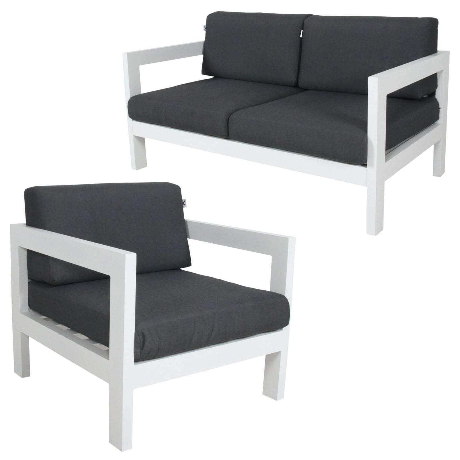 Outie 2pc Set 1+2 Seater Outdoor Sofa Lounge Aluminium Frame White-Upinteriors
