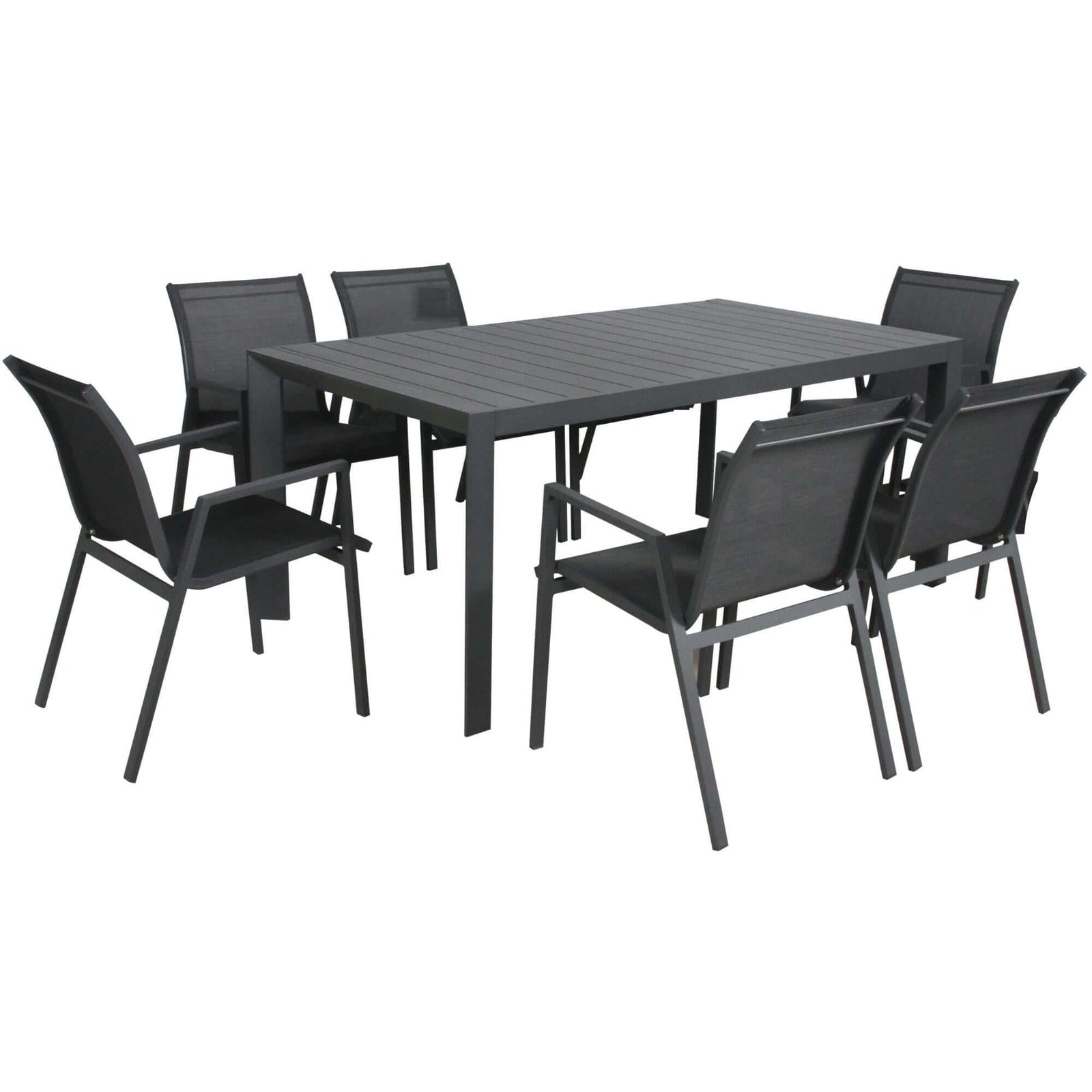 Iberia 7pc Set 178cm Aluminium Outdoor Dining Table Chair Charcoal-Upinteriors