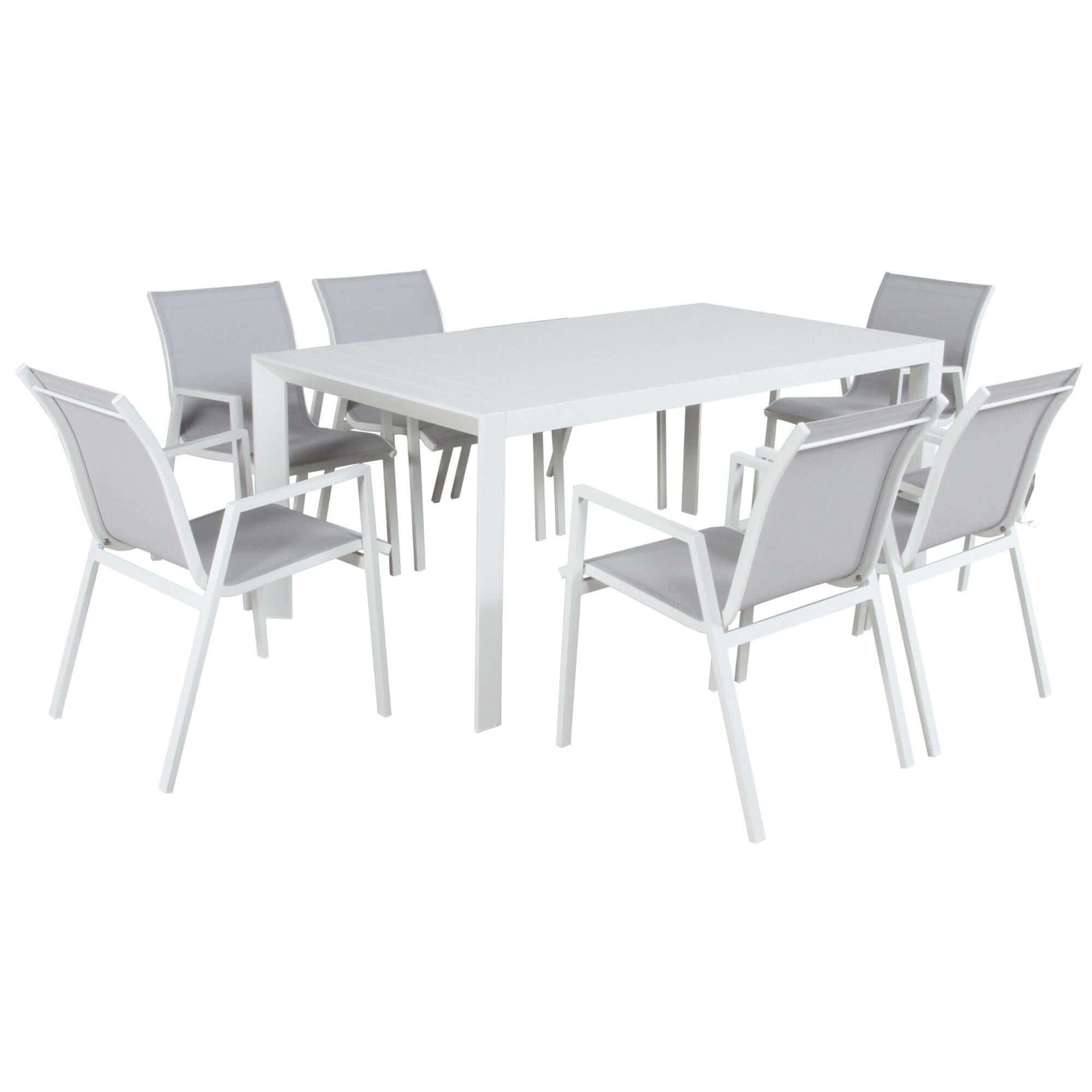 Iberia 7pc Set 178cm Aluminium Outdoor Dining Table Chair White-Upinteriors