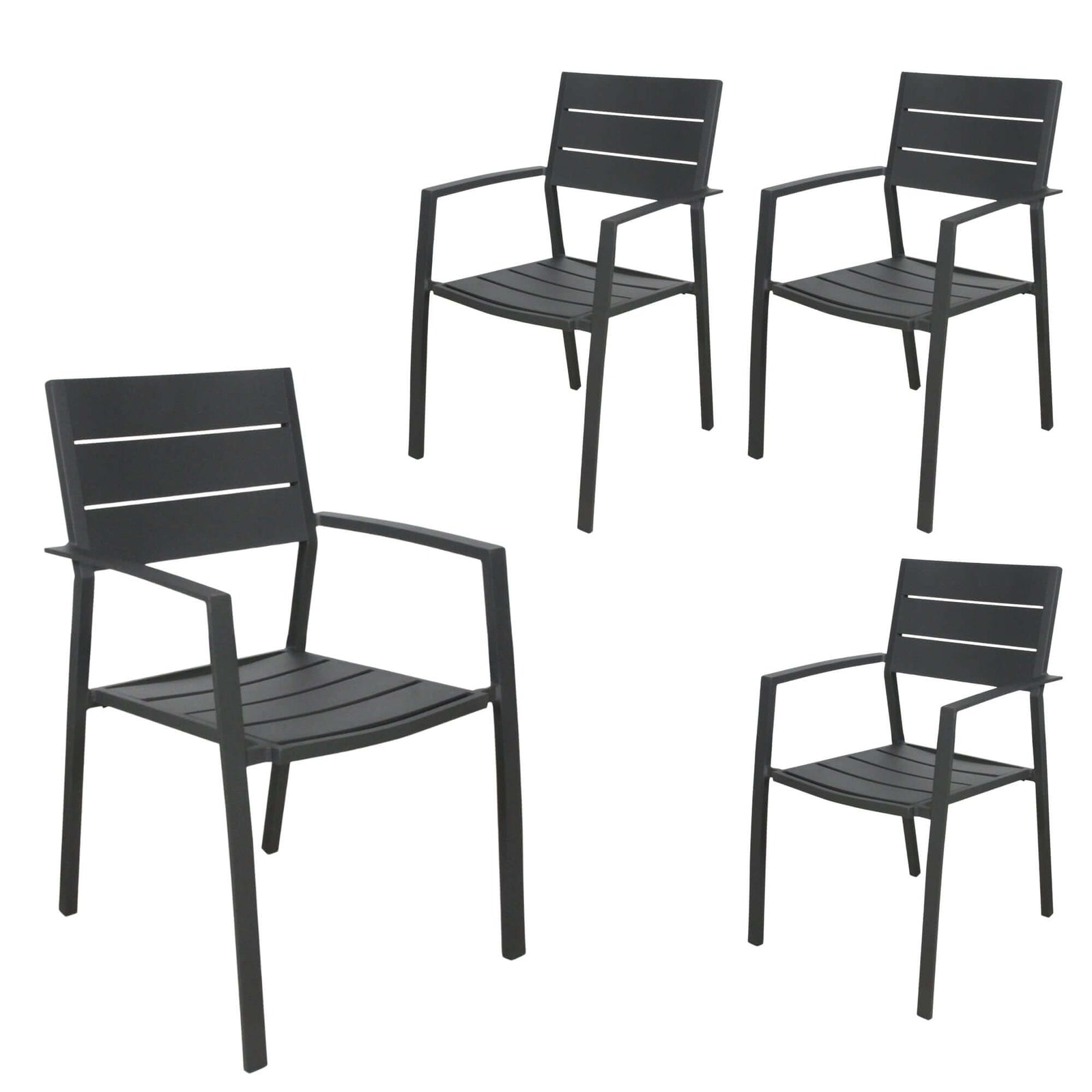Percy 4pc Set Outdoor Dining Table Chair Aluminium Frame Grey-Upinteriors