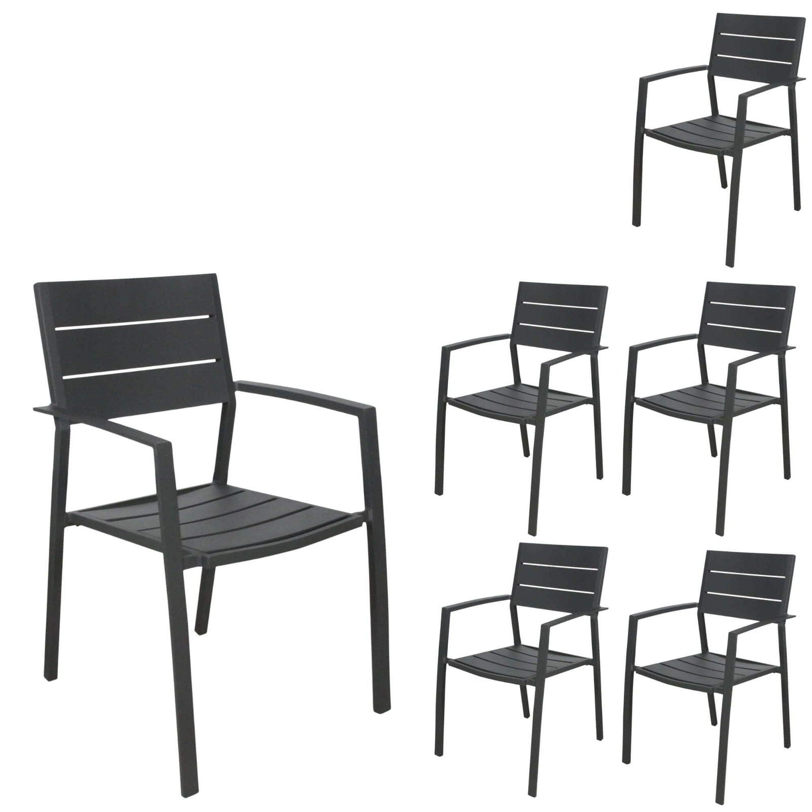 Percy 6pc Set Outdoor Dining Table Chair Aluminium Frame Grey-Upinteriors
