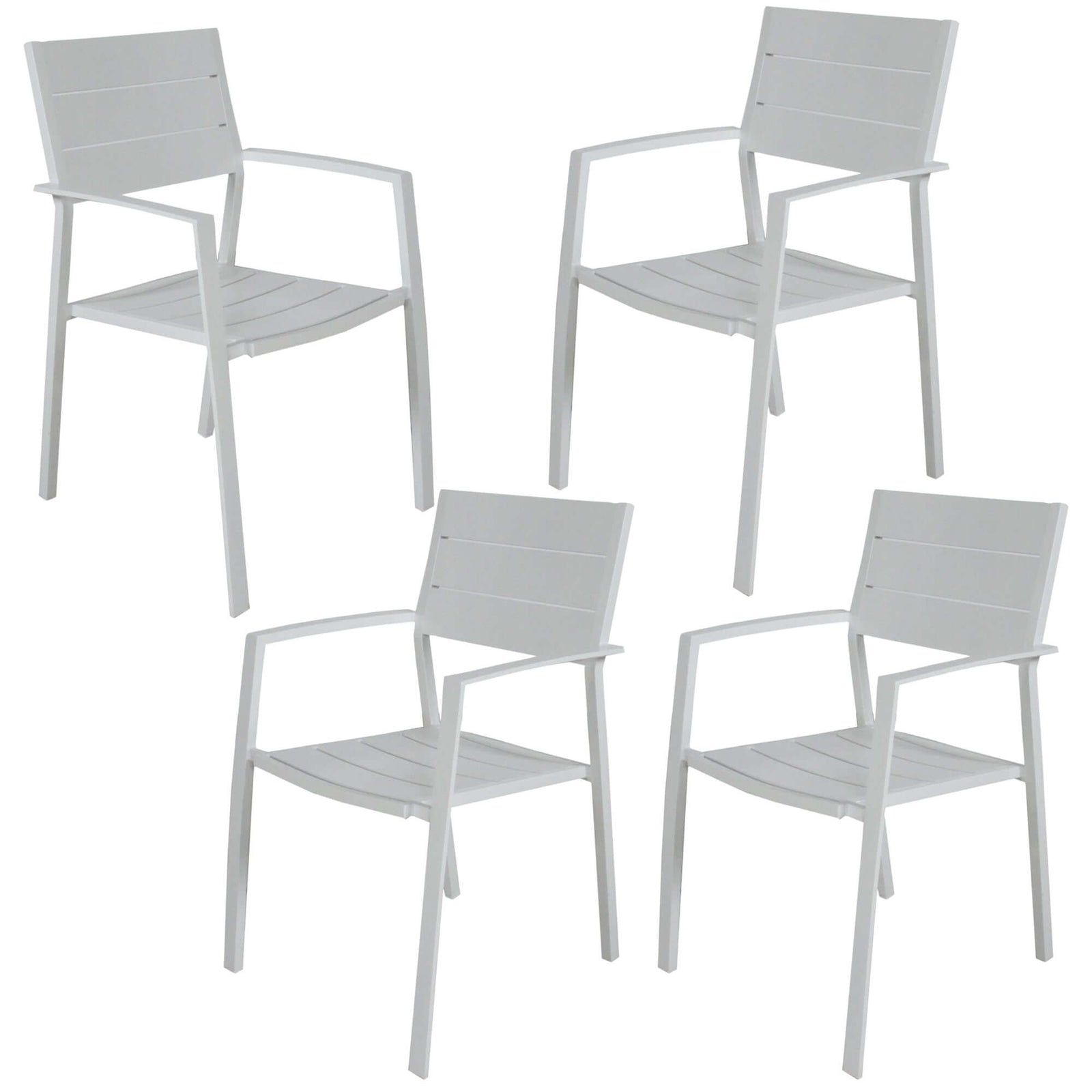Percy 4pc Set Outdoor Dining Table Chair Aluminium Frame White-Upinteriors