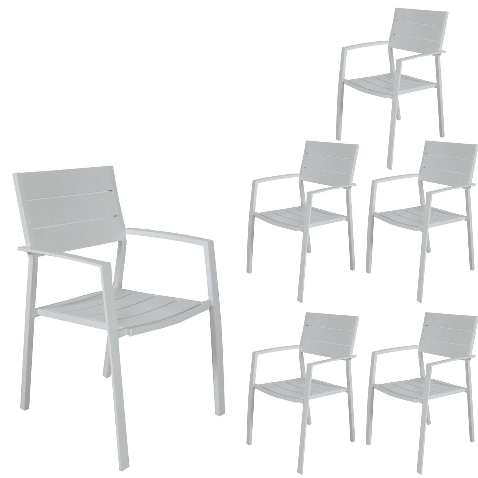 Percy 6pc Set Outdoor Dining Table Chair Aluminium Frame White-Upinteriors