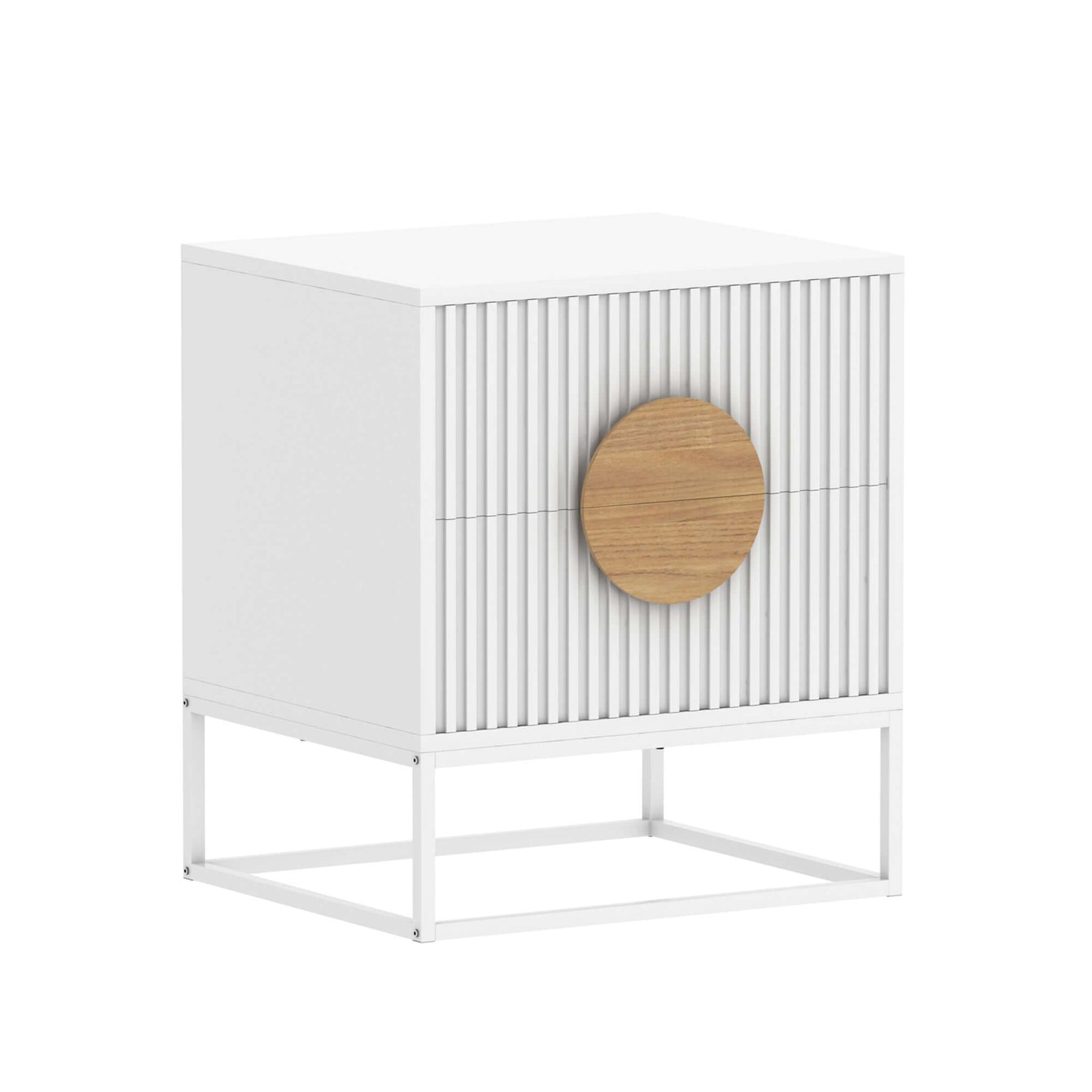 Belmonte Fluted Bedside Table in White-Upinteriors