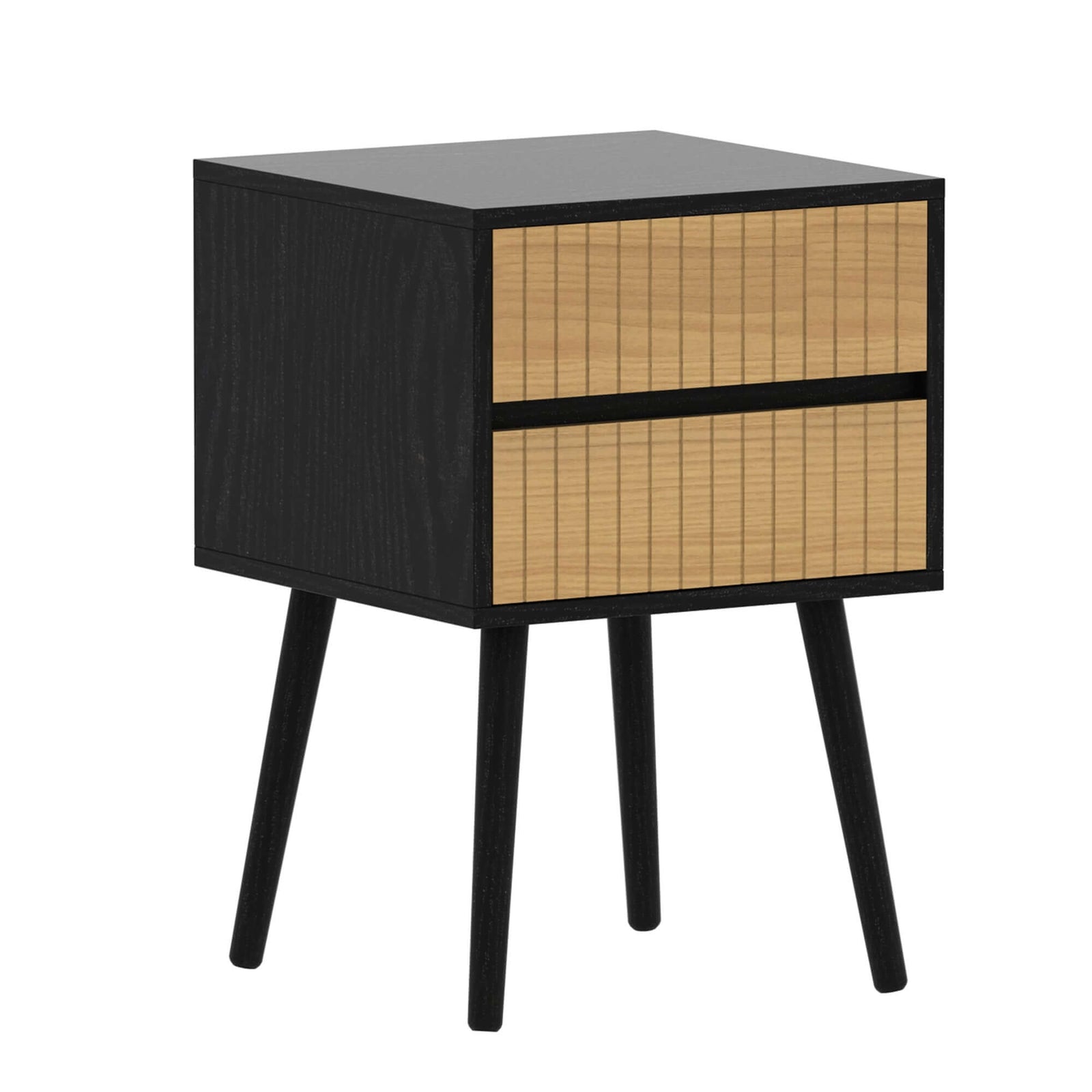 Oslo Bedside Table with 2 Drawer in Black & Natural-Upinteriors