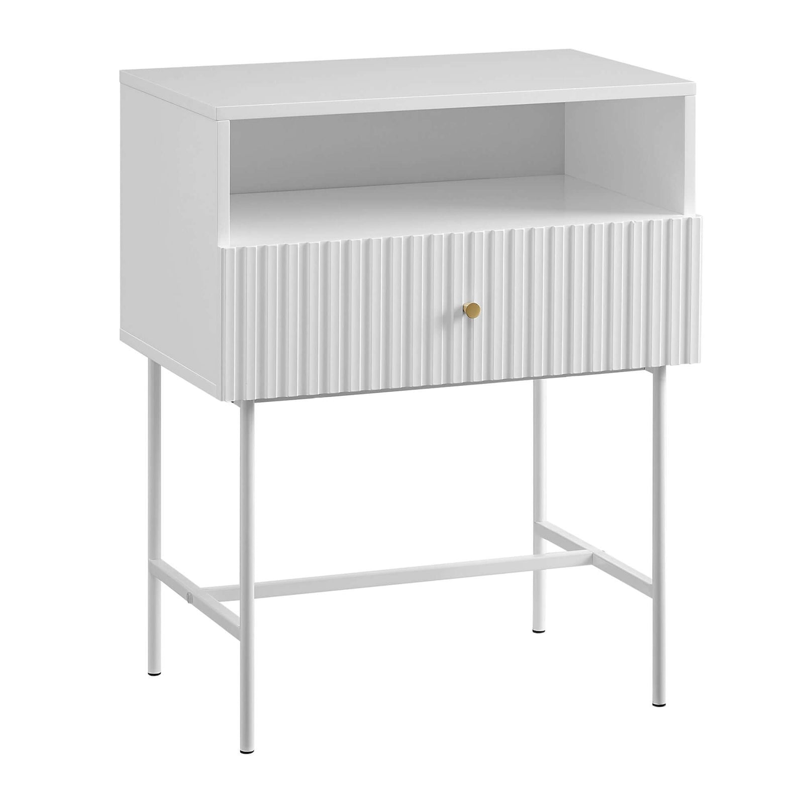Lucia Slender Fluted Bedside Table in White-Upinteriors