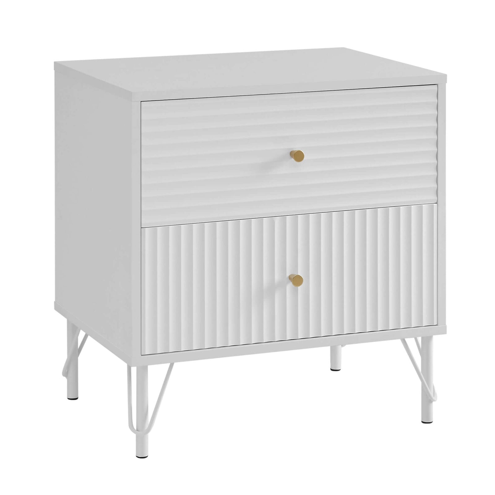 Lisa Wavy Fluted Bedside Table in White-Upinteriors
