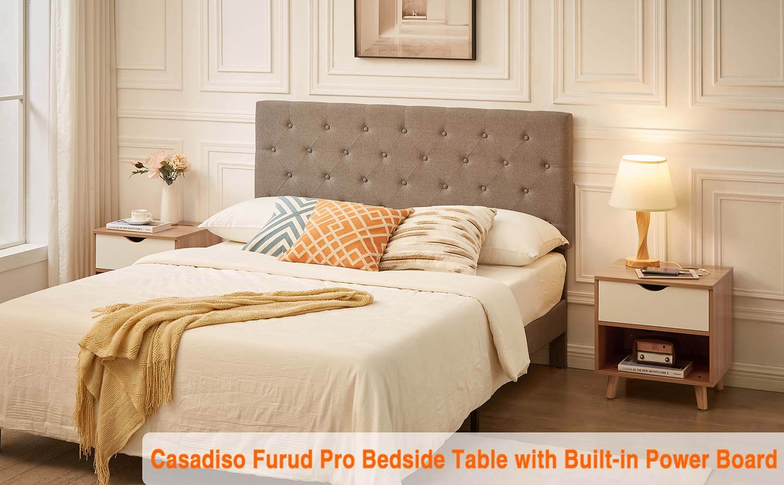 Casadiso Bedside Table with Built-In Power & USB-Upinteriors