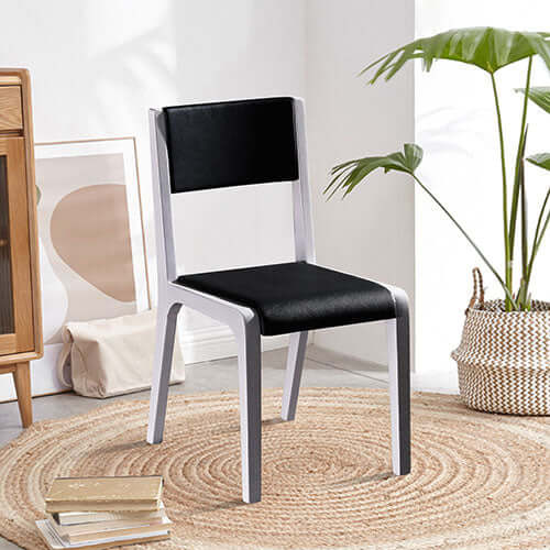 2x Wooden Frame Black Leatherette Medium High Backrest Dining Chairs-Upinteriors